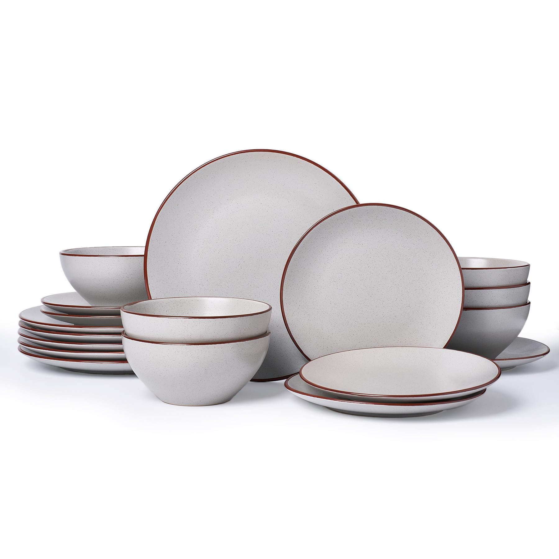 Richmount Venus Plates and Bowls Sets, Speckled 18-Piece Plate Set, Stoneware Dinner Set for 6 with Dinner Plates, Dessert Plates, Cereal Bowls, Microwave & Dishwasher Safe, Light Gray