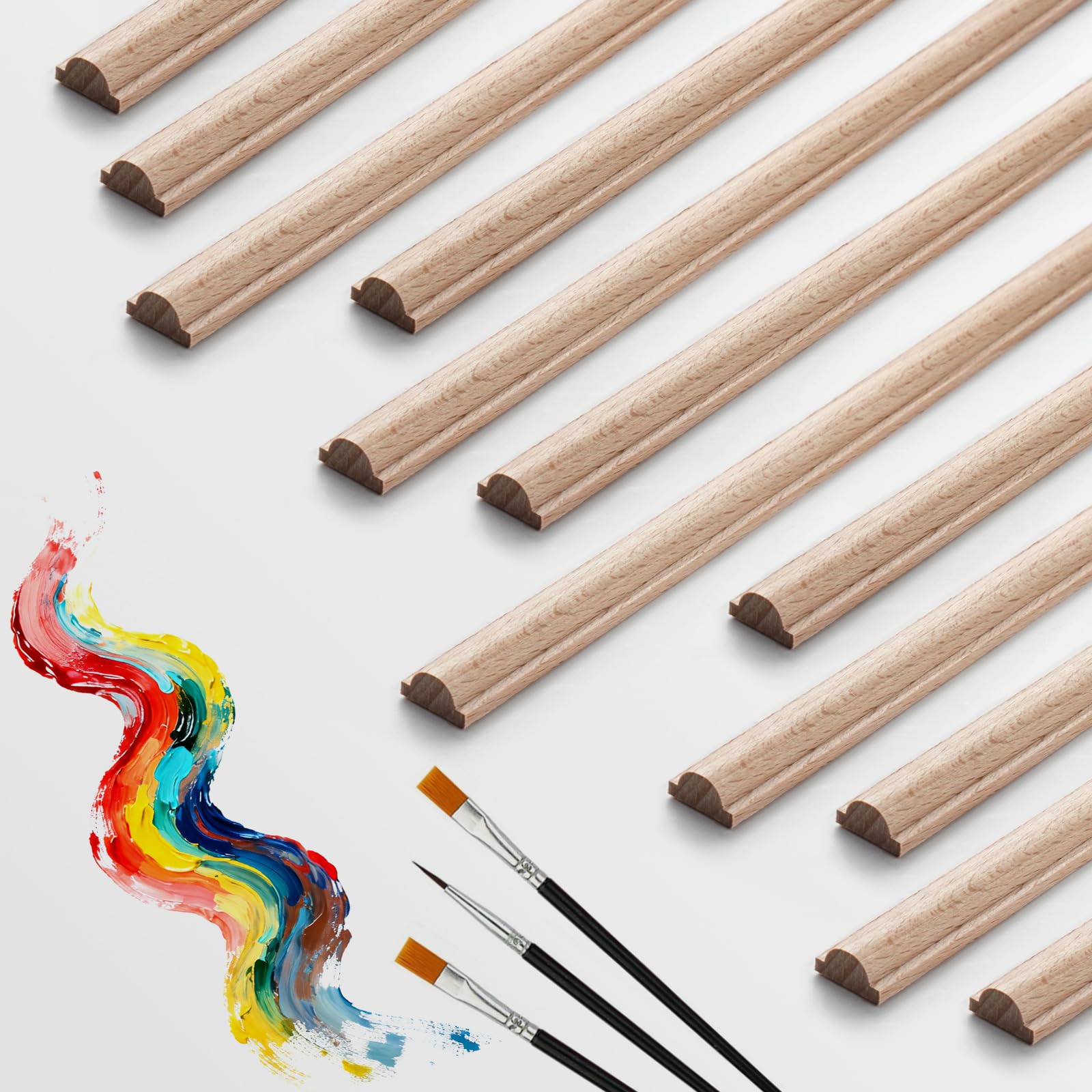 JSIWOTH 12 Pcs Unfinished Cylinder Trim Moulding, 15.75" Decorative Strips for DIY Crafts, Wall, Cabinet, Shelf, Window & Door Decoration (Paintable, Smooth Surface)