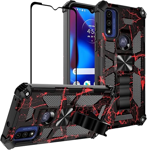 Funda para Moto G Play 2023, Moto G Power 2022 con protector de pantalla de vidrio templado (cobertura completa) a prueba de golpes grado militar