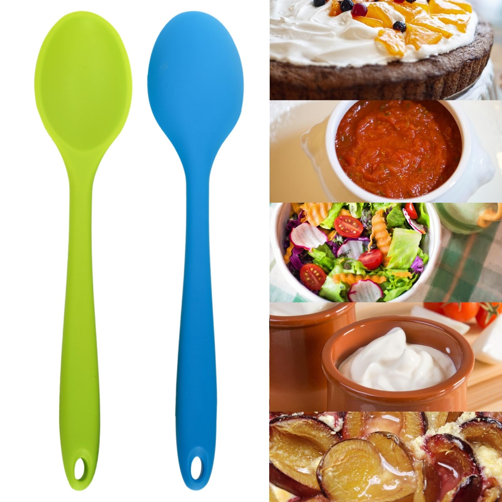 Paquete de 10 cucharas mezcladoras de silicona, cucharas de cocina resistentes al calor de 10.8 pulgadas para cocinar, cuchara grande antiadherente para hornear, raspar y servir