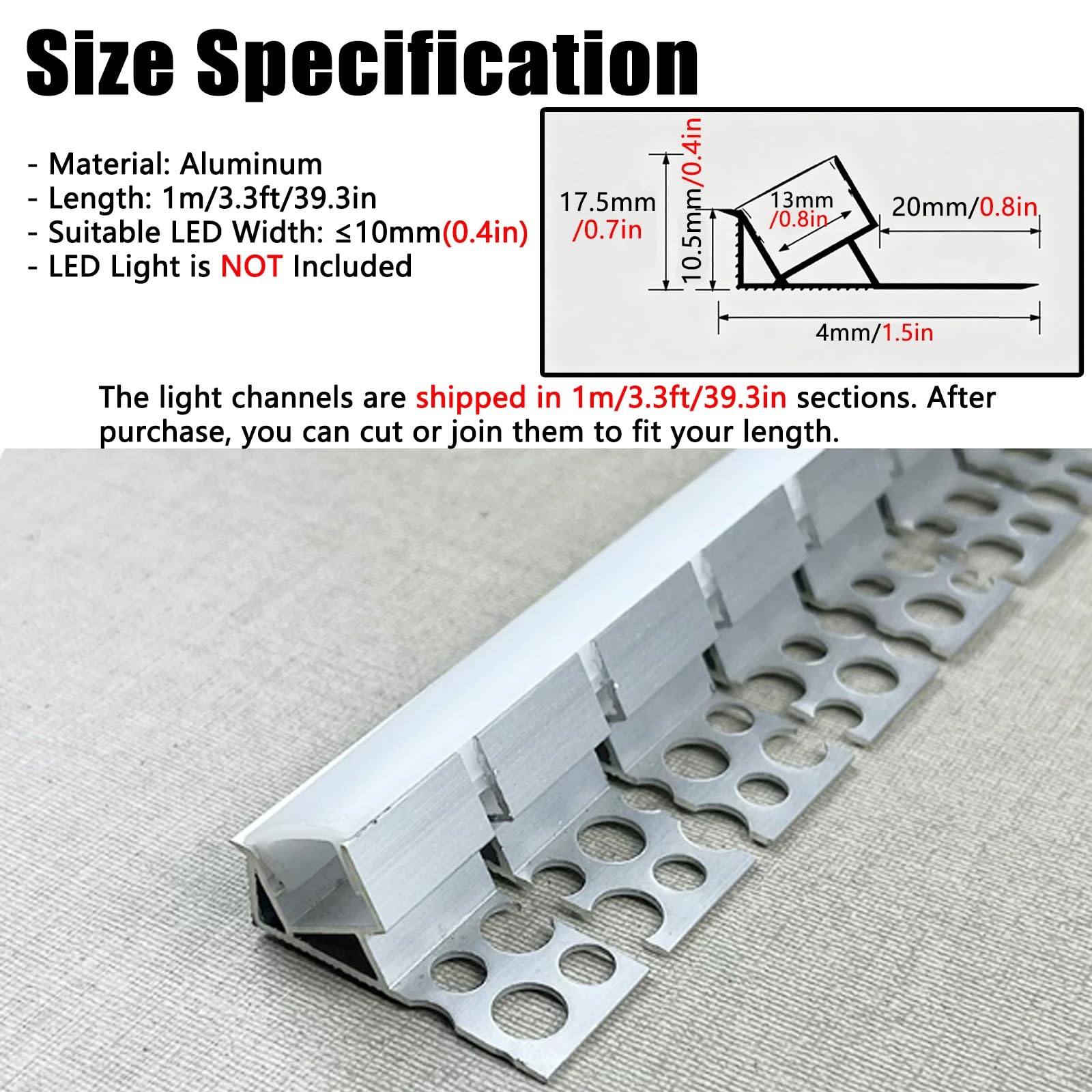 LZMZMQ Stuckleisten Decke LED Aluminium-LED-Lichtschlauch, Abgewinkelt, Flexibler Lichttrog, Kronenformbeleuchtung(29.5ft(9m))