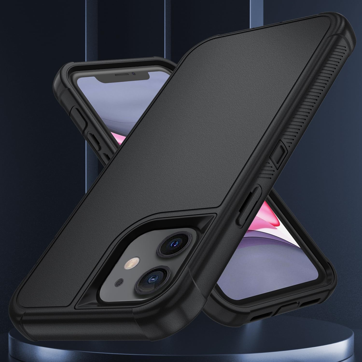 SunStory Compatible with iPhone 11 Case with HD Screen Protector, 3-Layer Heavy Duty Full-Body Cover,3 in 1 Hybrid Protective Case for iPhone 11 6.1,Black