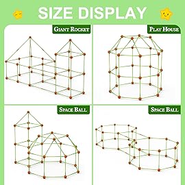 Fort Building Kit for Kids,STEM Construction Toys, Educational Gift for 3 4 5 6 7 8 9 10 11 12 Years Old Boys and Girls,Ultimate Creative Set for Indoor & Outdoors Activity,140 Pcs,Orange