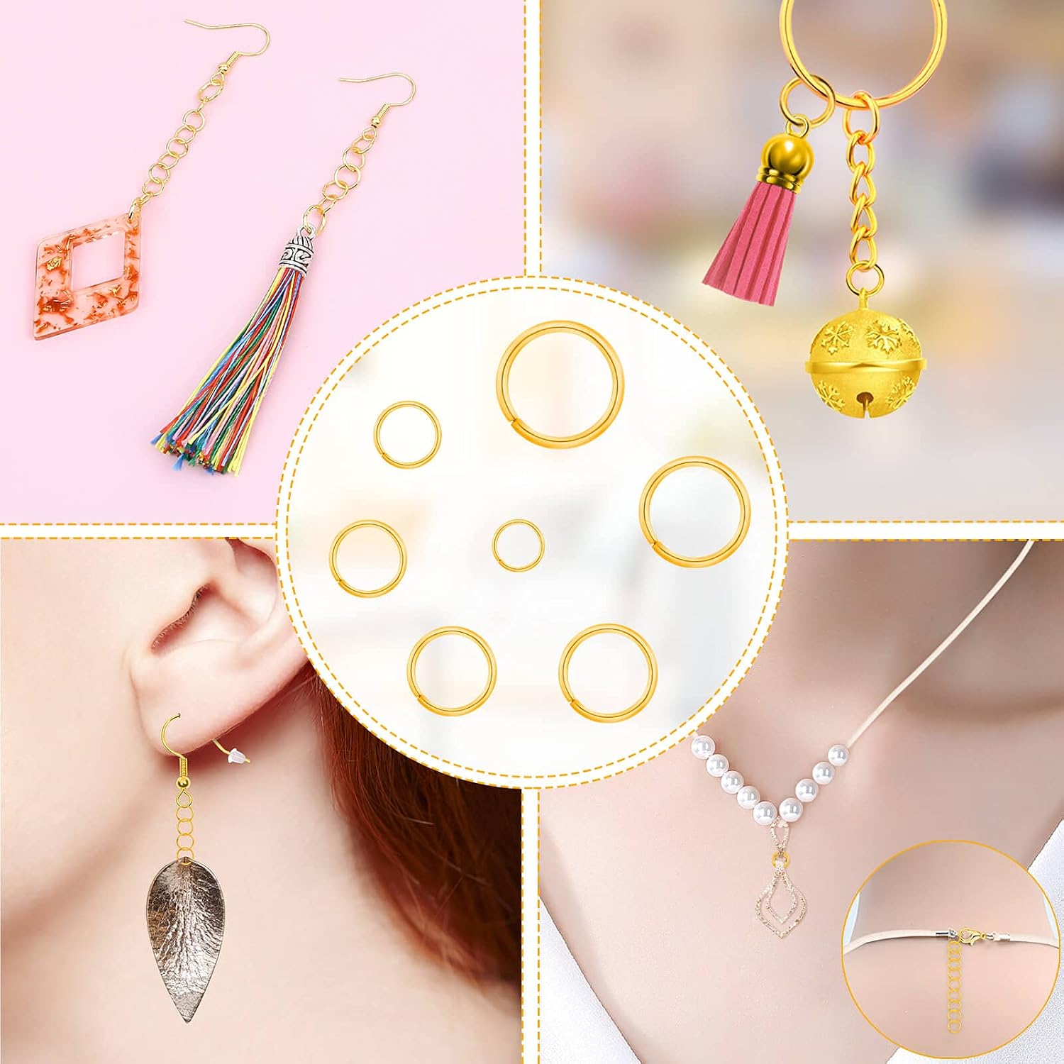 Paxcoo Gold Jump Rings for Jewelry Making - 1500Pcs Necklace Repair Kit With Supplies and Pliers for Bangle Charms, Earrings and Nail Piercing