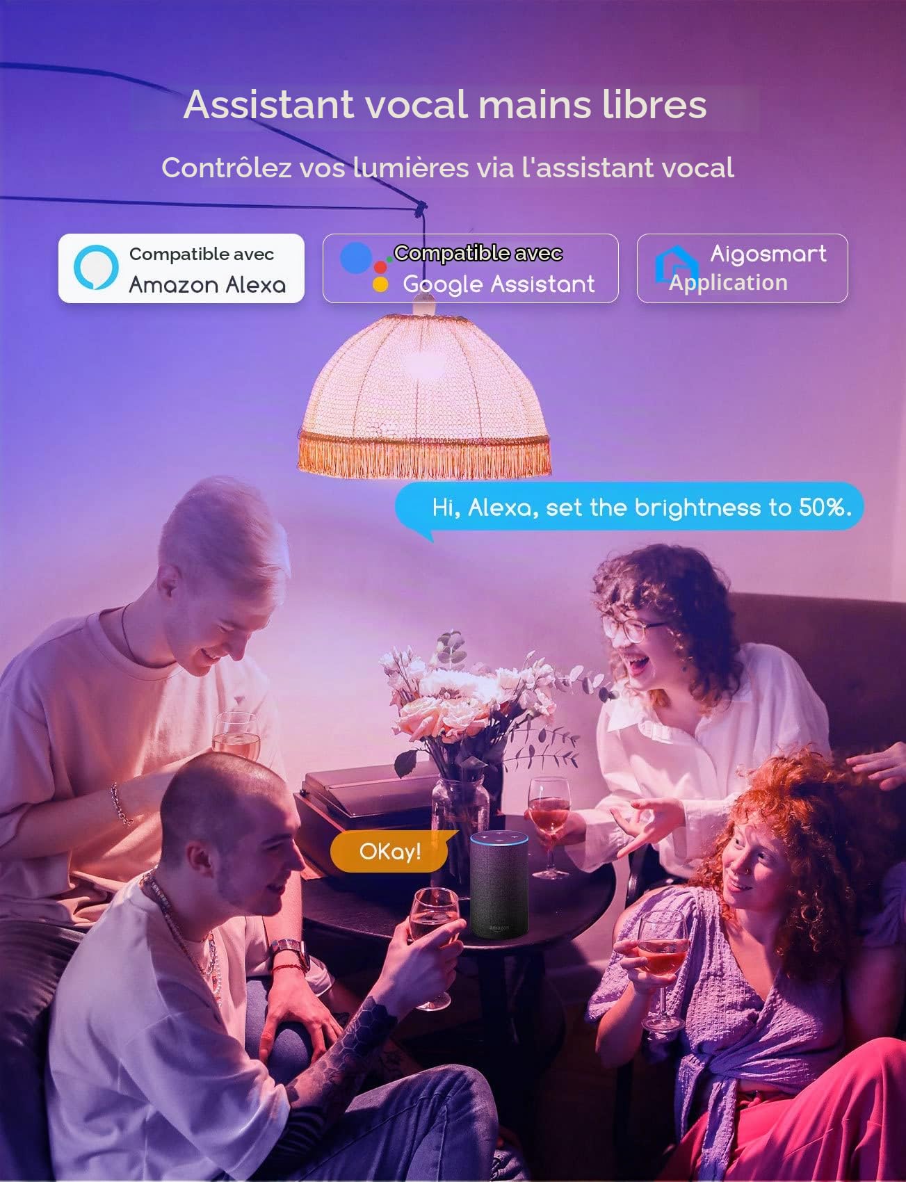 Aigostar Ampoule Connectée Wifi E27 SL2 9W LED Ampoule Connectée Alexa RGB/2700K-6500K, Compatible Avec Alexa/Google Home, Synchroniser avec la musique, Pas Besoin de Hub, 6 PCS