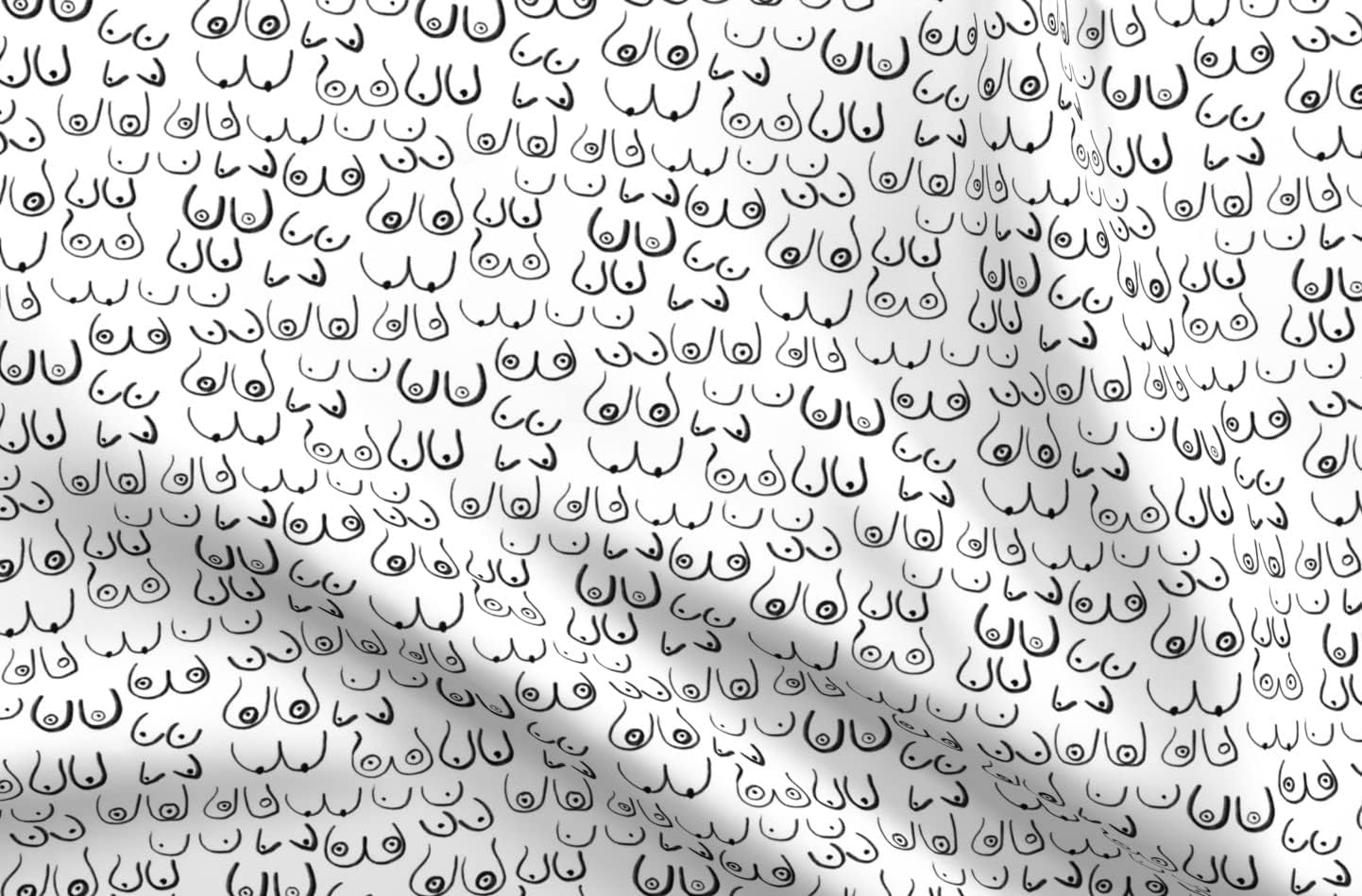 Spoonflower Fabric - Black White Lady Cute Ladies Funny Female Woman Women Boob Breasts Printed on Organic Cotton Sateen Fabric by The Yard - Sewing Quilting Apparel Home Decor