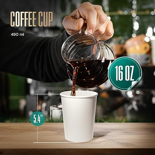 Miniatura 2 de Paquete de 50 tazas de café de papel desechables 16 onzas, blancas  Tazas para beber café con chocolate caliente, té, agua fría, jugo, adecuadas