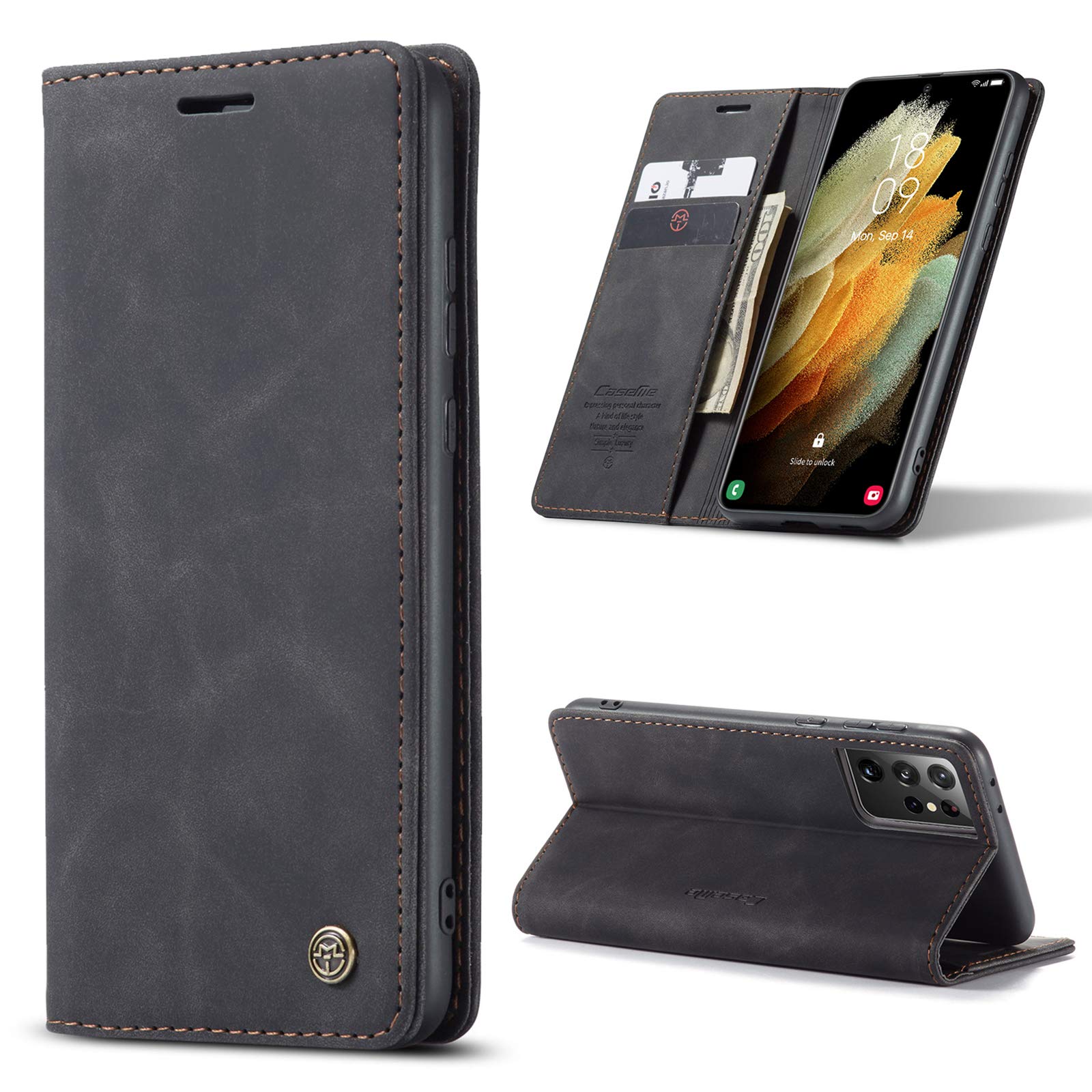 Kowauri Flip Case for Galaxy S21 Ultra,Leather Wallet Case Classic Design with Card Slot and Magnetic Closure Flip Fold Case for Samsung Galaxy S21 Ultra 5G (Brown)