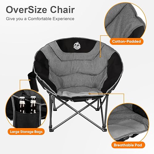 Miniatura 4 de Northroad Silla de campamento XXL con diseño de luna, silla redonda de gran tamaño, platillo acolchado plegable con bolsillo lateral, capacidad de
