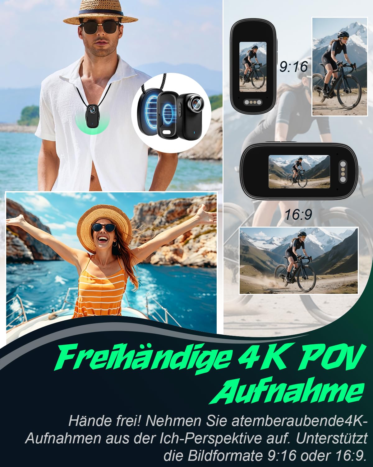 Action Cam 4K, WiFi Mini Bodycam Körperkamera 32GB, 150° Weitwinkel Video Sportkamera, 150° Action Kamera Fahrrad Motorrad Helmkamera, Wasserdicht Actionkamera mit Display für Vlog Outdoor Sportarten