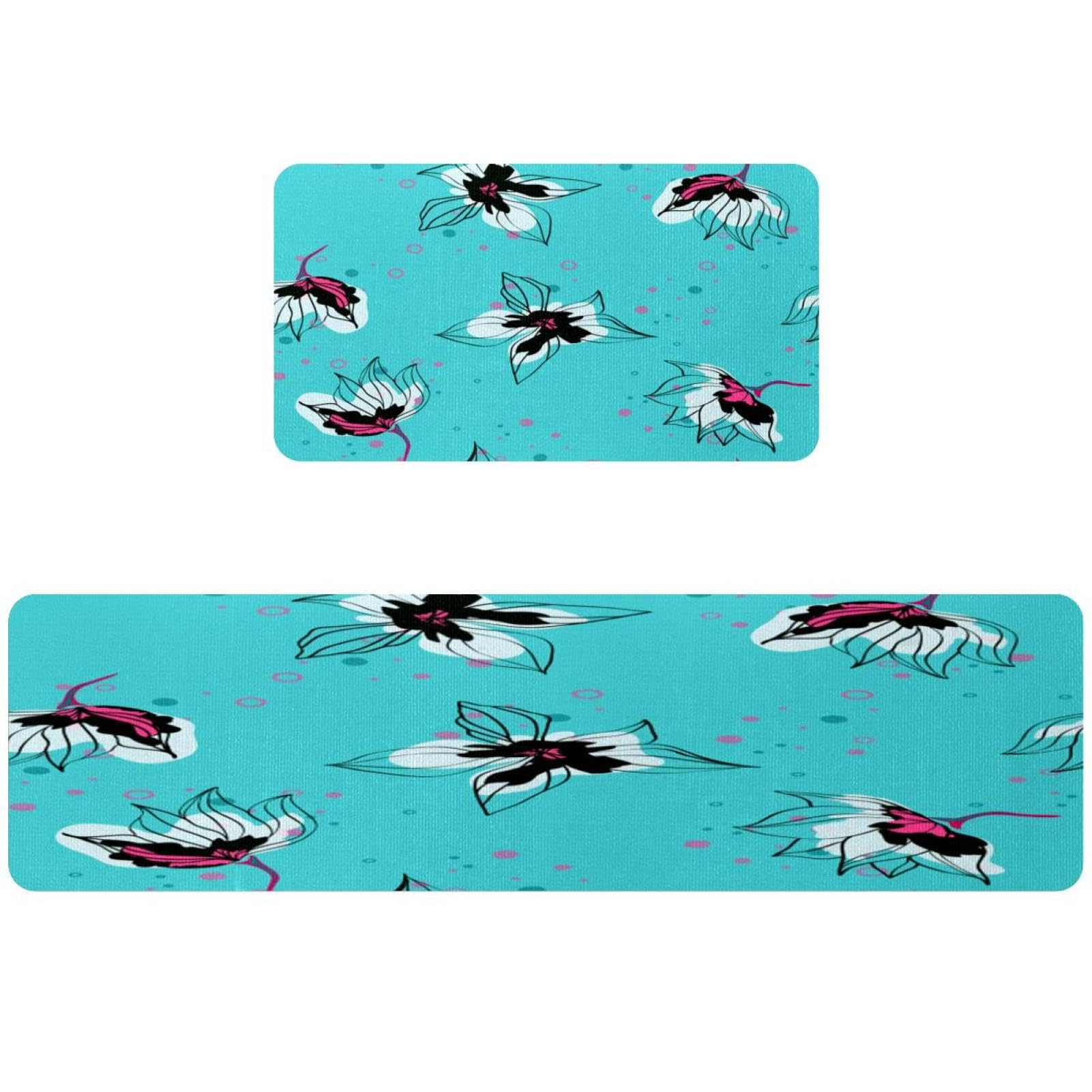 Tapis de cuisine antidérapants lavables motif fleur d'hibiscus rose contre l'humidité