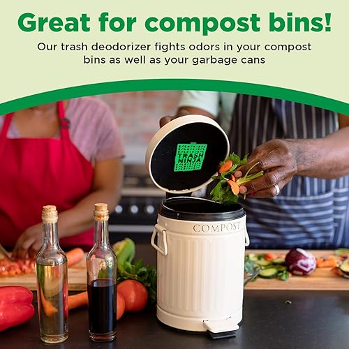 Vista 8 de Trash Ninja - Desodorizador y eliminador de olores (paquete de 2) para botes de basura de interiores de hasta 10 galones, fabricado con carbón
