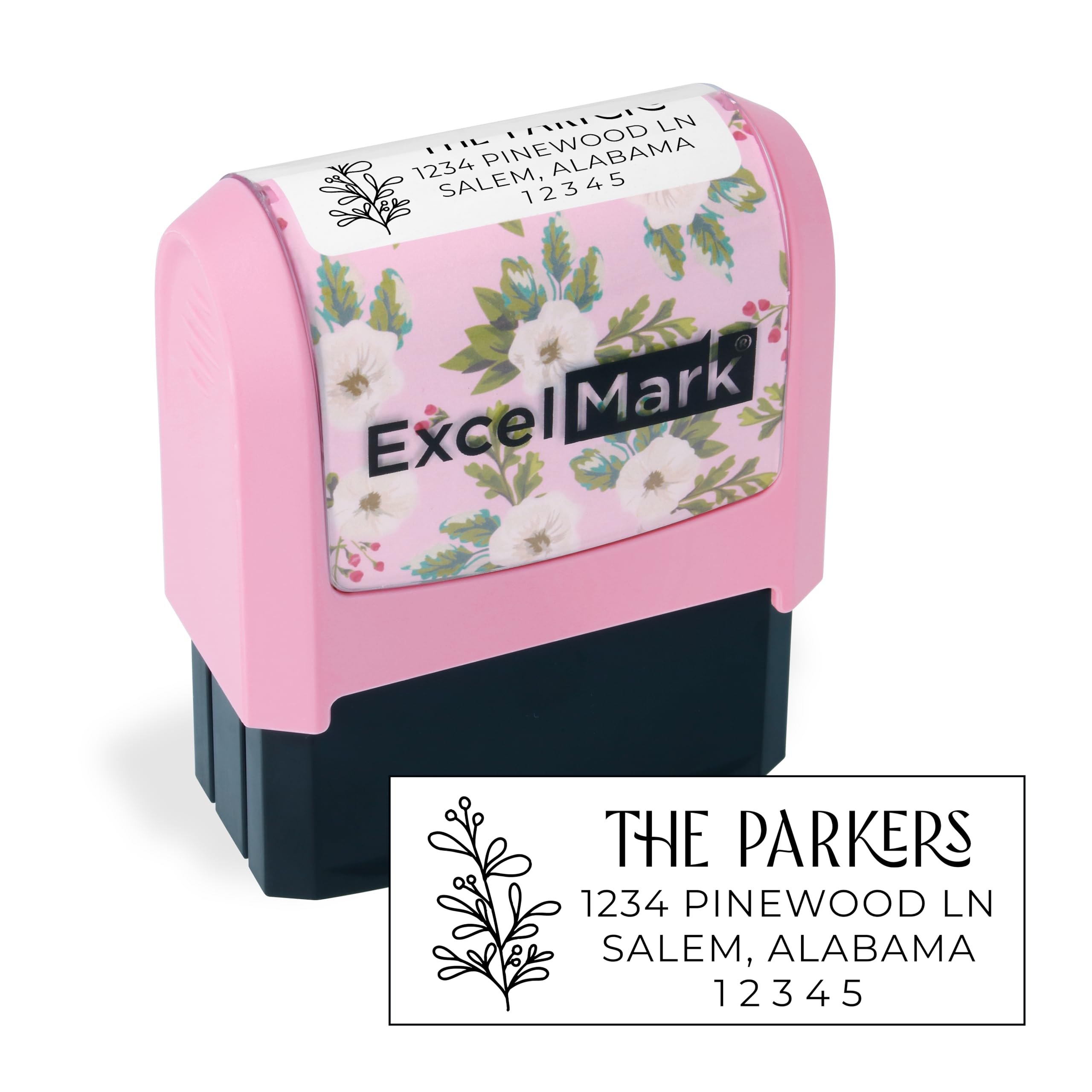 ExcelMark Address Stamp - Custom Return Address Stamp with Elegant Designs, Vibrant Colors & Patterns – Perfect for Mail, Invitations & Gifts (Pink