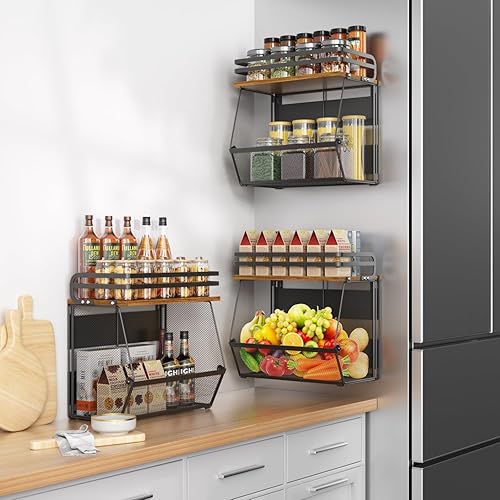 Miniatura 2 de Estante magnético para refrigerador con tapa de madera, estante magnético para especias de gran capacidad para refrigerador y cocina, contenedor de