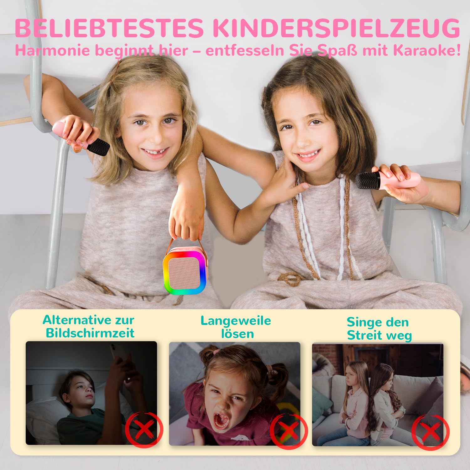Karaoke Maschine Kinder mit 2 Karaoke Mikrofon Kinder: [Neueste] Mini Karaoke Maschine - Karaoke Anlage mit 2 Mikrofonen -Musikinstrumentzubehör Box - Geschenke für Mädchen Kinder Spielzeug 3-12 Jahre - 4