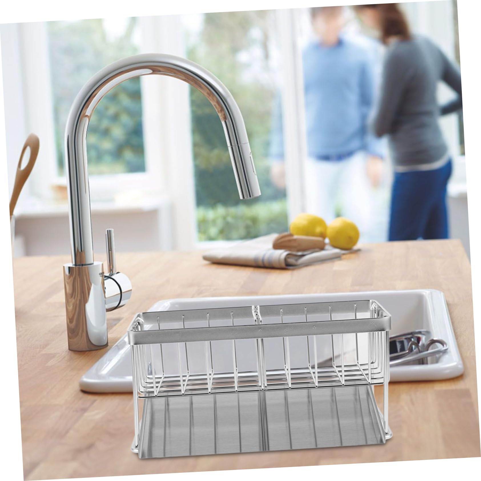 Organizer per Lavello Cucina Inossidabile Portaspugna e Porta Asciugamani con Vassoio Gocciolante Accessorio Multifunzionale per Cucina e Bagno Facile da Installare e Resistente