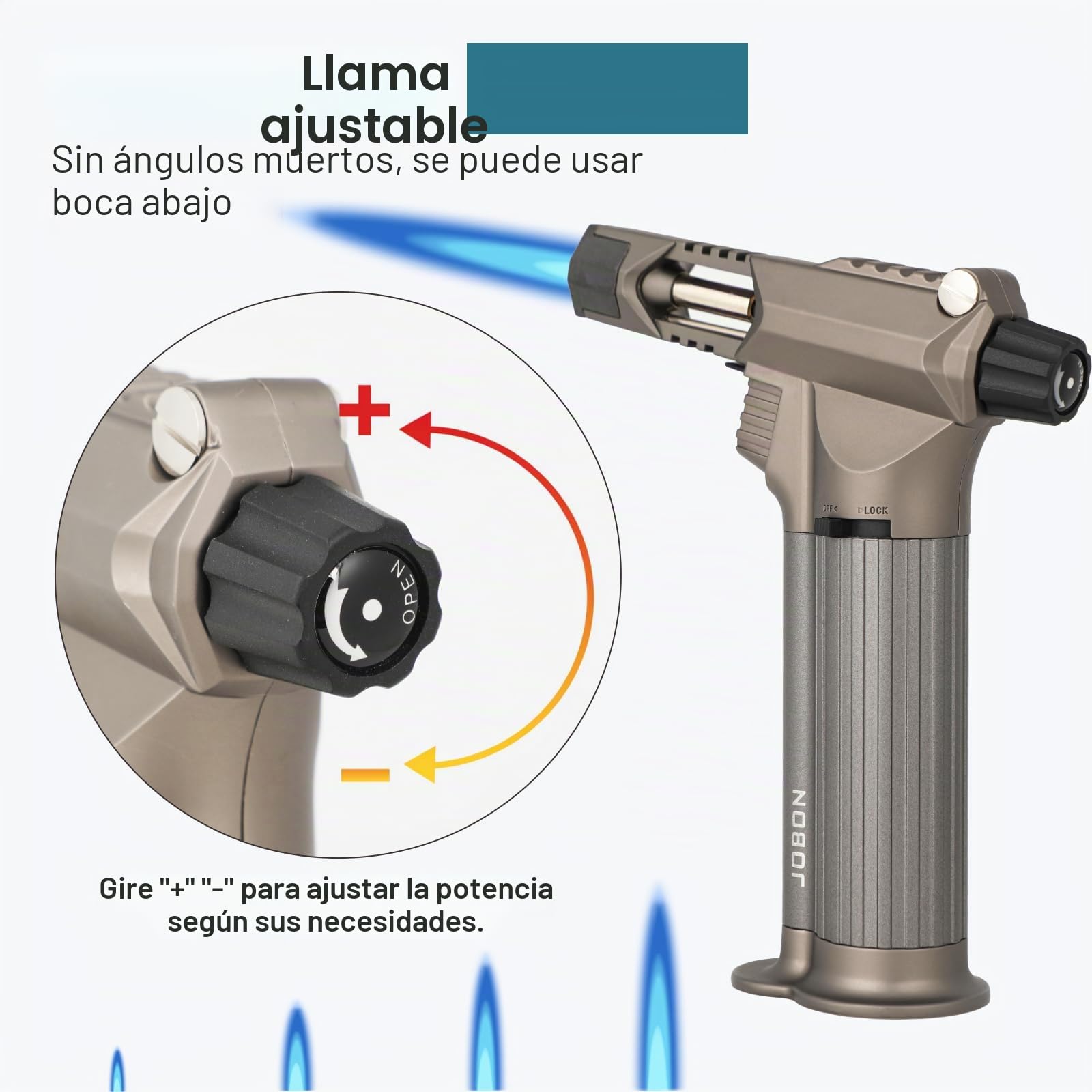 Todo metal, soplete de soldadura, quemador de butano de cocina profesional con bloqueo de seguridad, llama recargable ajustable multiusos, recargable para barbacoa, al aire libre, hornear, artesanía y