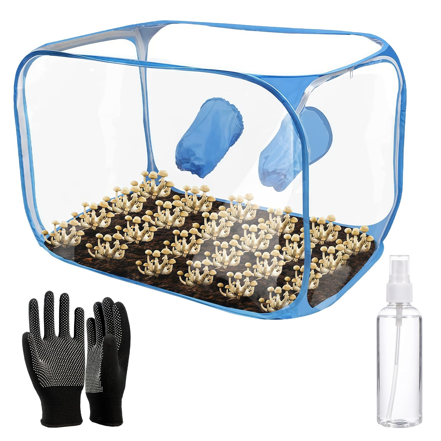 Still Air Box Caja Plegable para Cultivo de Setas PVC, 2 Puertos de Brazo, Versátil para Amantes de los Hongos (Azul)