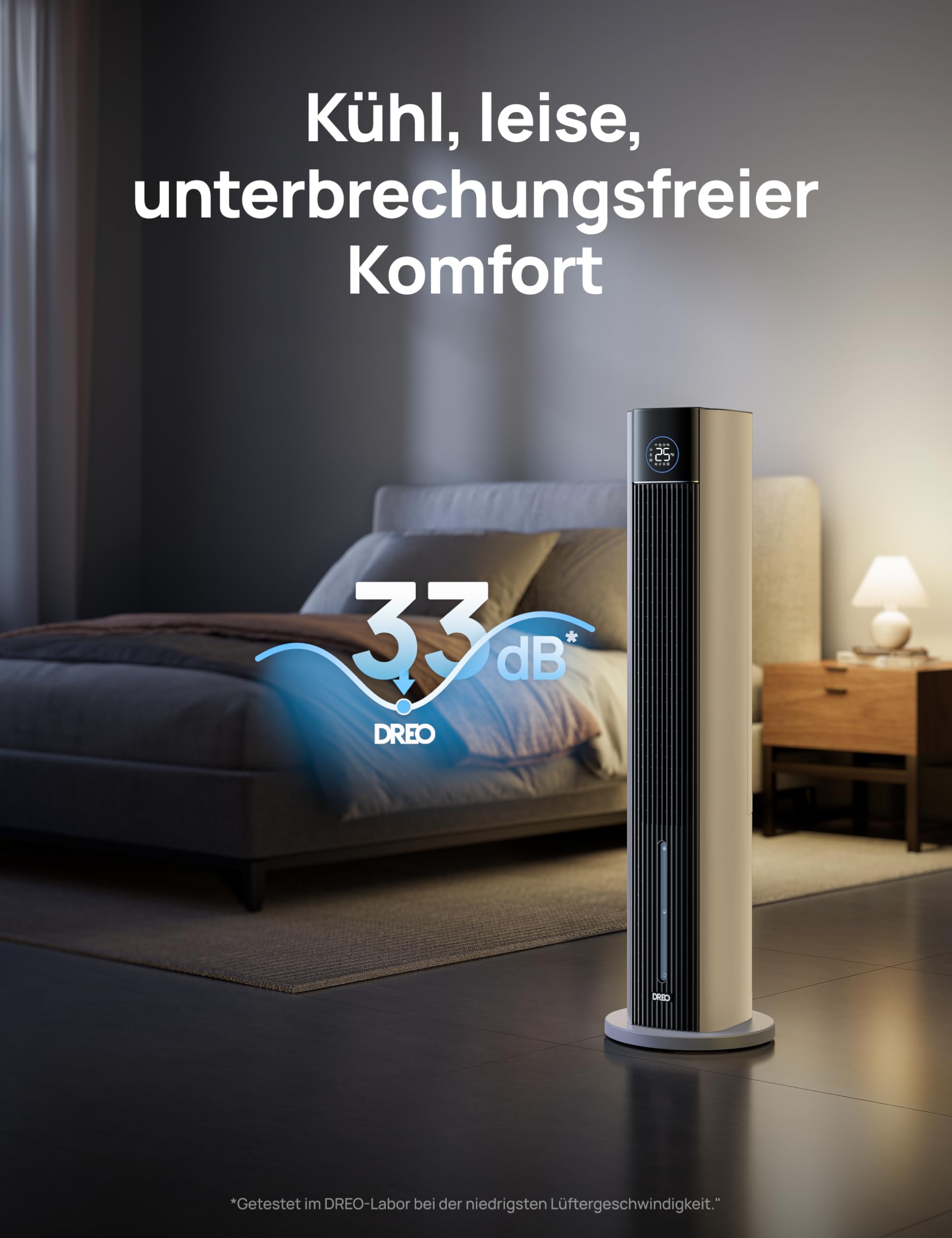 DREO Turmventilator mit Wasserkühlung, 110 cm Luftkühler mit Wasserkühlung Leise, 4-Geschwindigkeiten-4-Modi Verdunstungskühler, APP-Steuerung, Eisbeutel, 80° Oszillation, 12-Std. Timer, Weiß