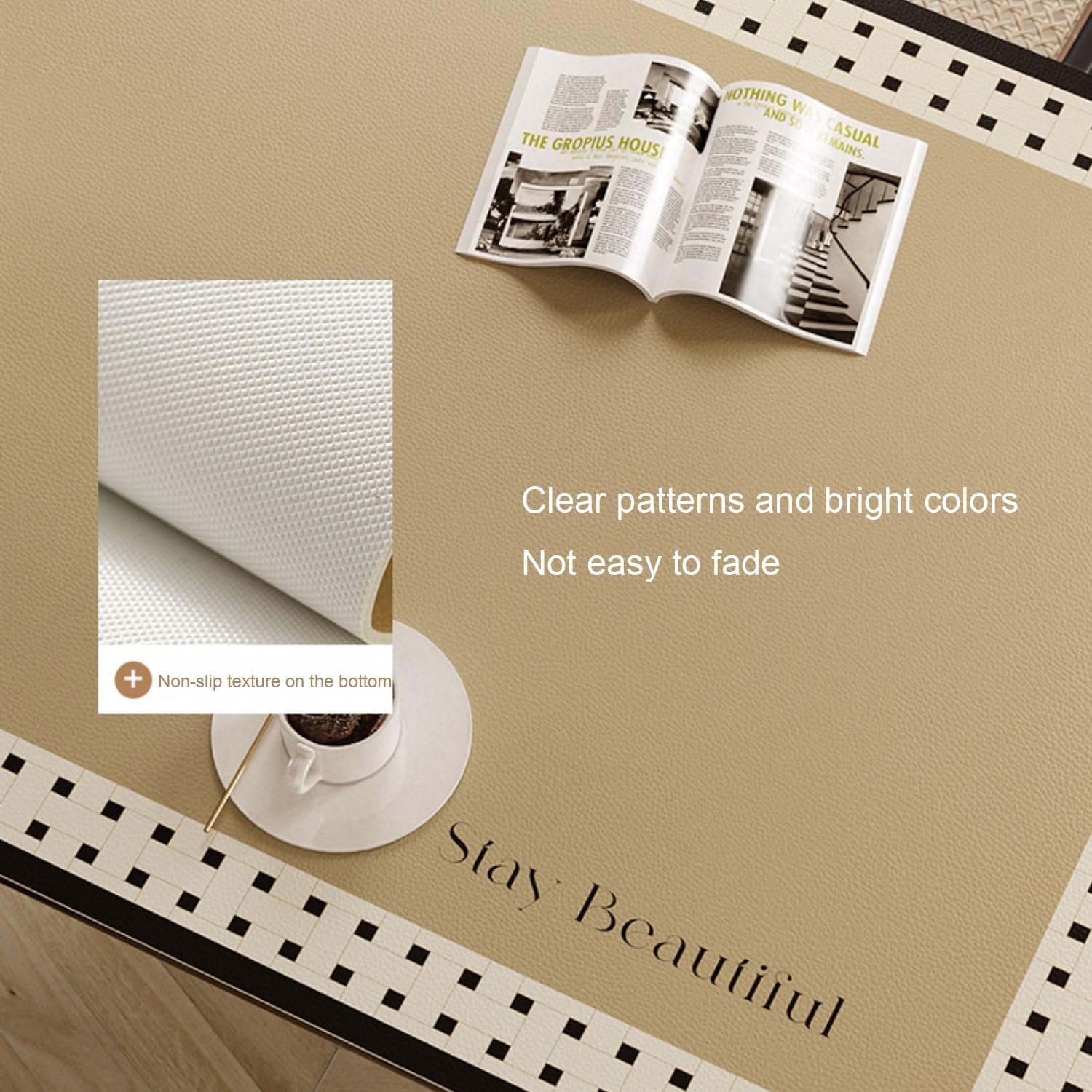 Waterproof Oil-Proof Round Table Cover, Anti-Scald Protection Table Pads Washed-Free Pu Leather Table Mat for Home Coffee Table, B, 120cm(47in)