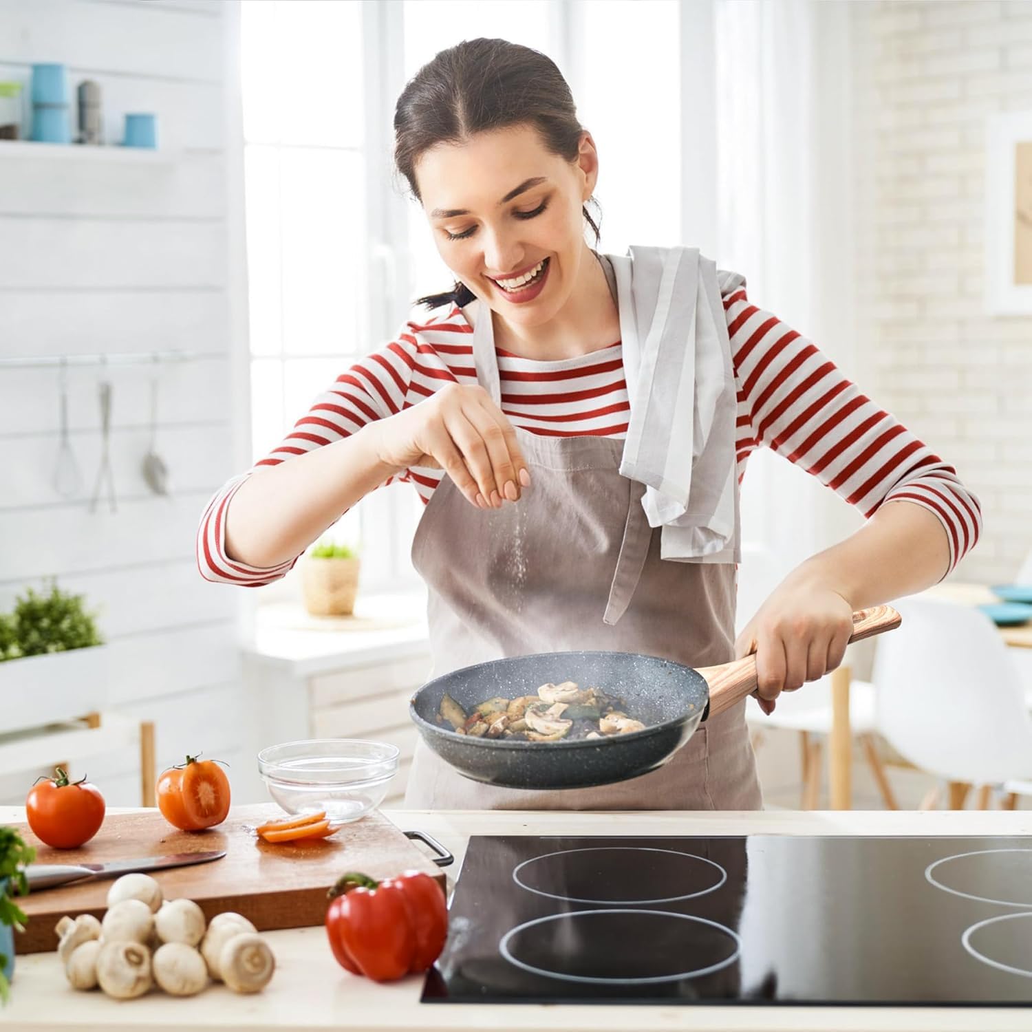 Batterie de Cuisine à Induction, 19 Pièces Casseroles et Poêles Antiadhésive en Granit Noir, Poêles 24/28cm, Casseroles 18/20cm, Poêle Griller 28cm, Tous Feux dont Induction, sans PFOA, PTFE