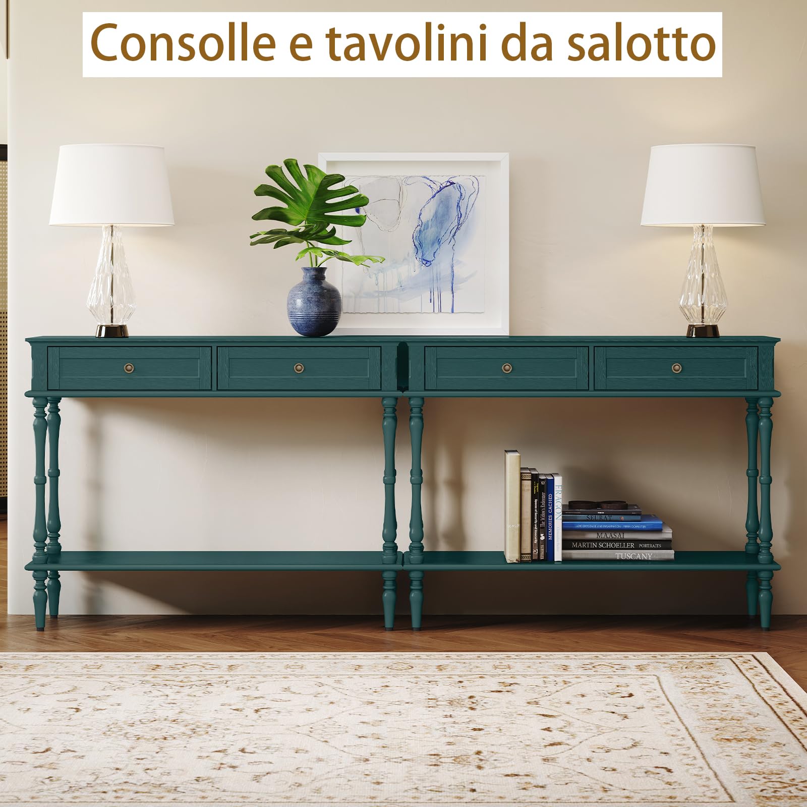 Consolle Ingresso con Cassetti, Consolle Stretta in Legno con Ripiano Inferiore, Consolle Dietro Divano Stile Retro, Mobile Consolle per Ingresso, Corridoio, Soggiorno e Camera da Letto