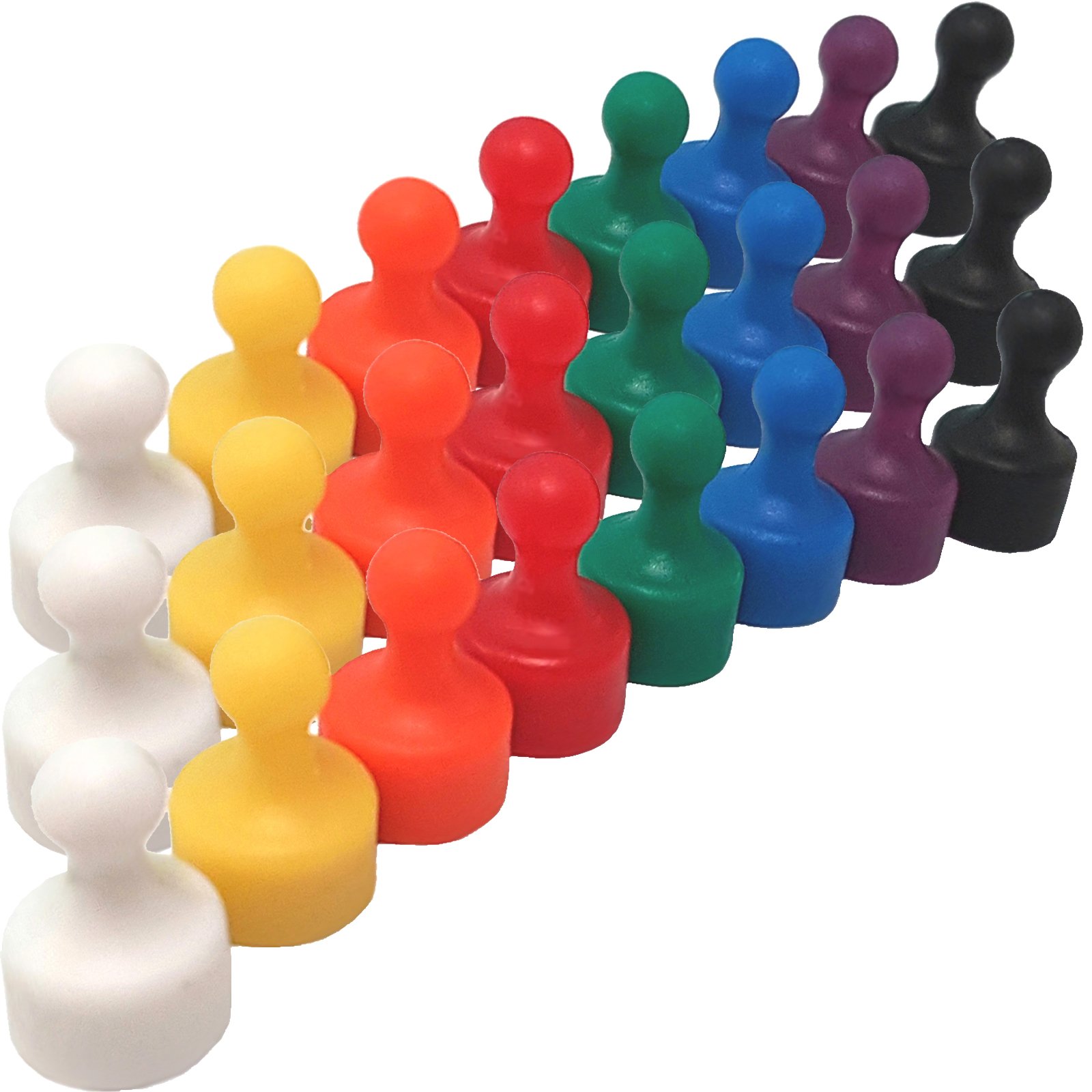 24 very strong and colourful neodymium pin magnets, push pins, diameter 12 mm, height 19.5 mm, magnet boards, but lesser grip on magnetic glass boards