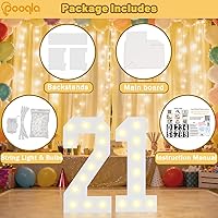 Vista 2 de Pooqla Números iluminados de 2.4 pies, números de marquesina de 2.4 pies de alto, decoración de fiesta para ella y él, cartel grande de mosaico