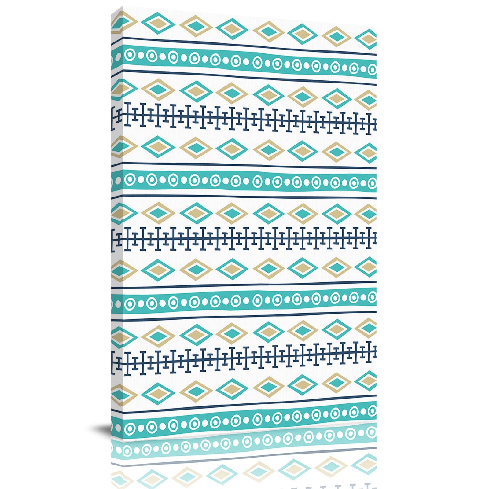 Wall Art Bohemian Geometric Pattern Blue Teal Striped Rhombus Canvas Print Wall Art for Bathroom Painting Picture for Kitchen Bedroom Framed Artwork for Living Room Ready to Hang 12x18in