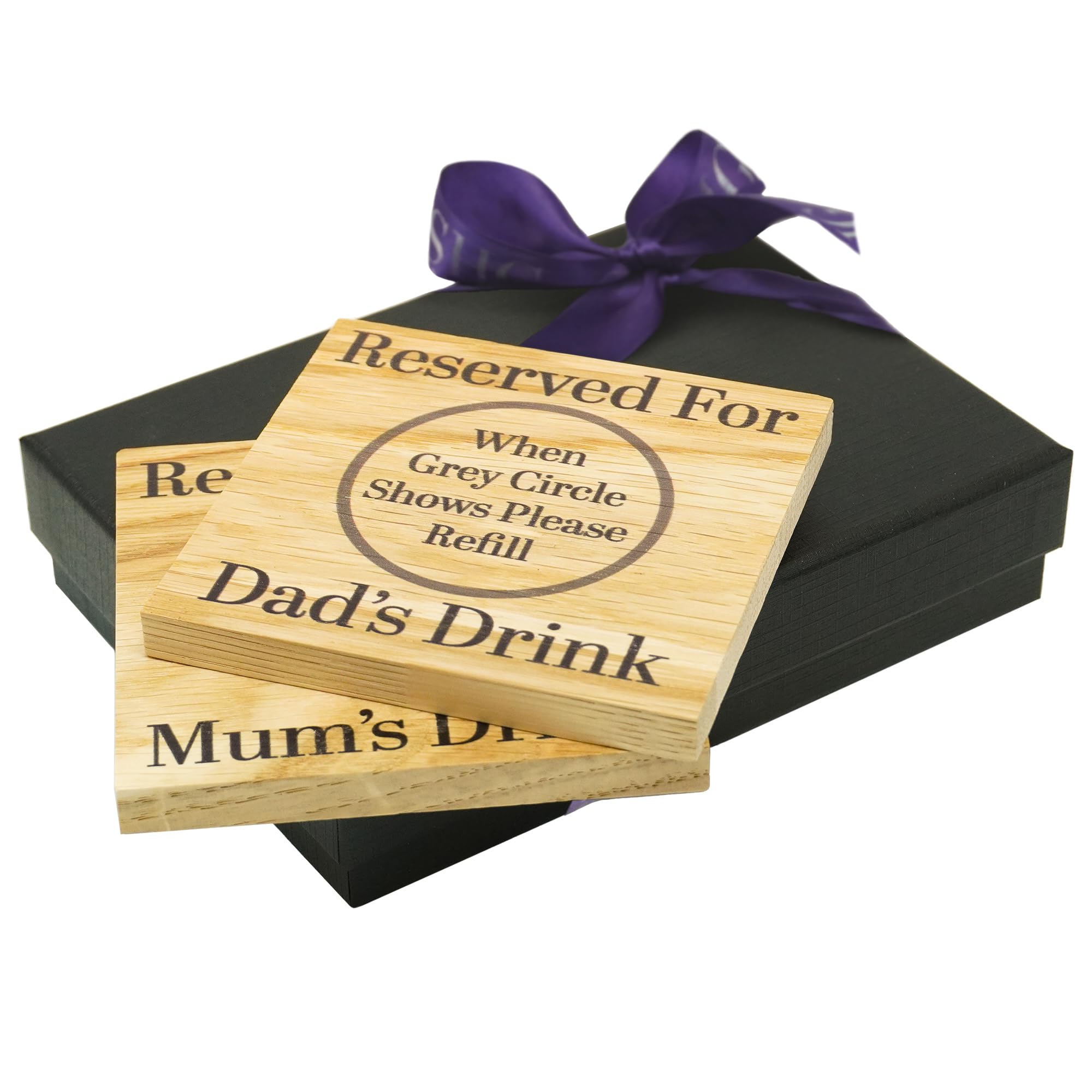 Shg At Home Brown Reserved For Mum And Dad's Drinks Solid Oak Coaster Set. Gift For Parentsarents From Child. 10Cm Square Coasters. Set Of Two. Packaged In A Gift Box. New Parent Gift. (Mum And Dad)