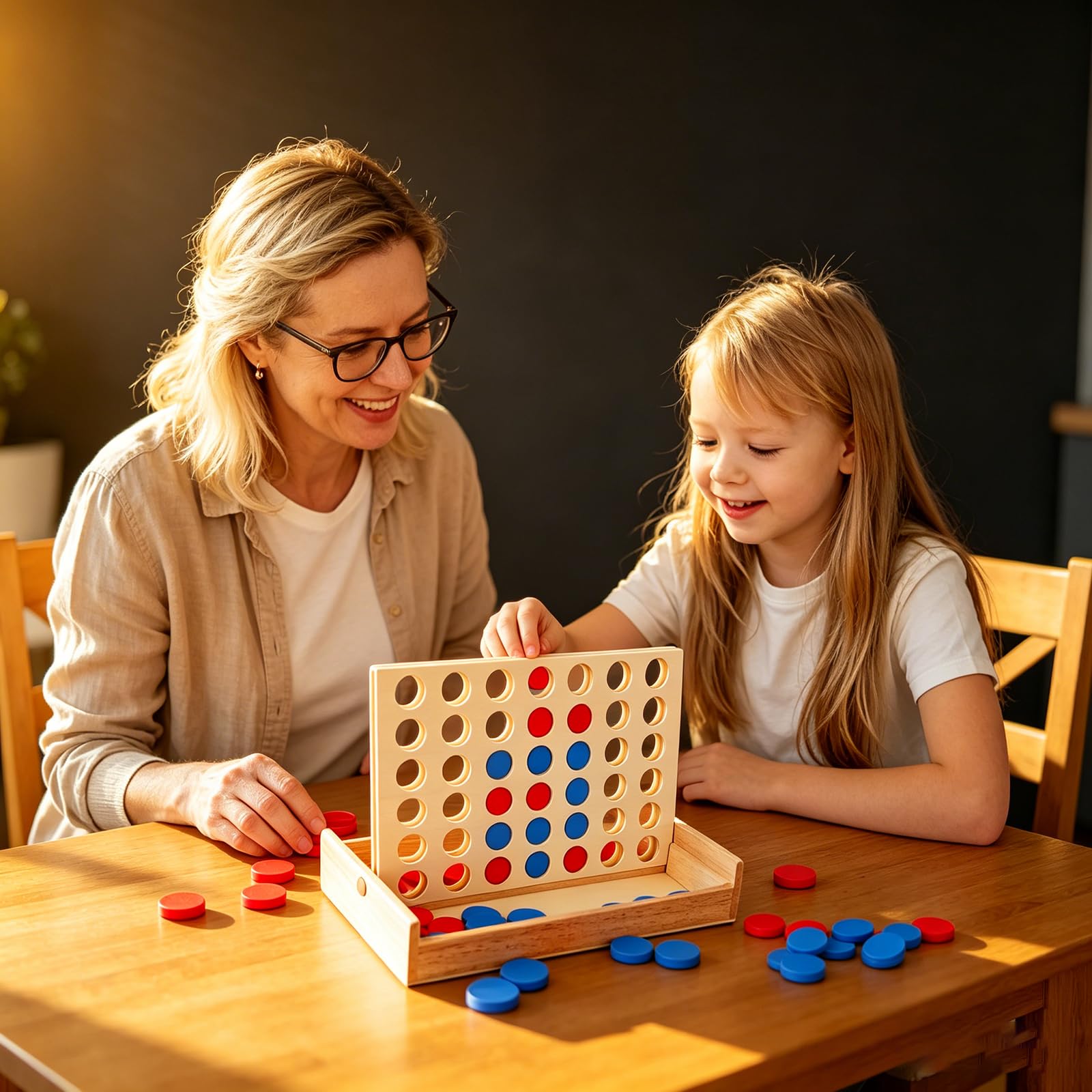 APOMOONS Vier gewinnt Holz gra planszowa strategiczna dla 2 graczy, edukacyjne prezenty (drewno)
