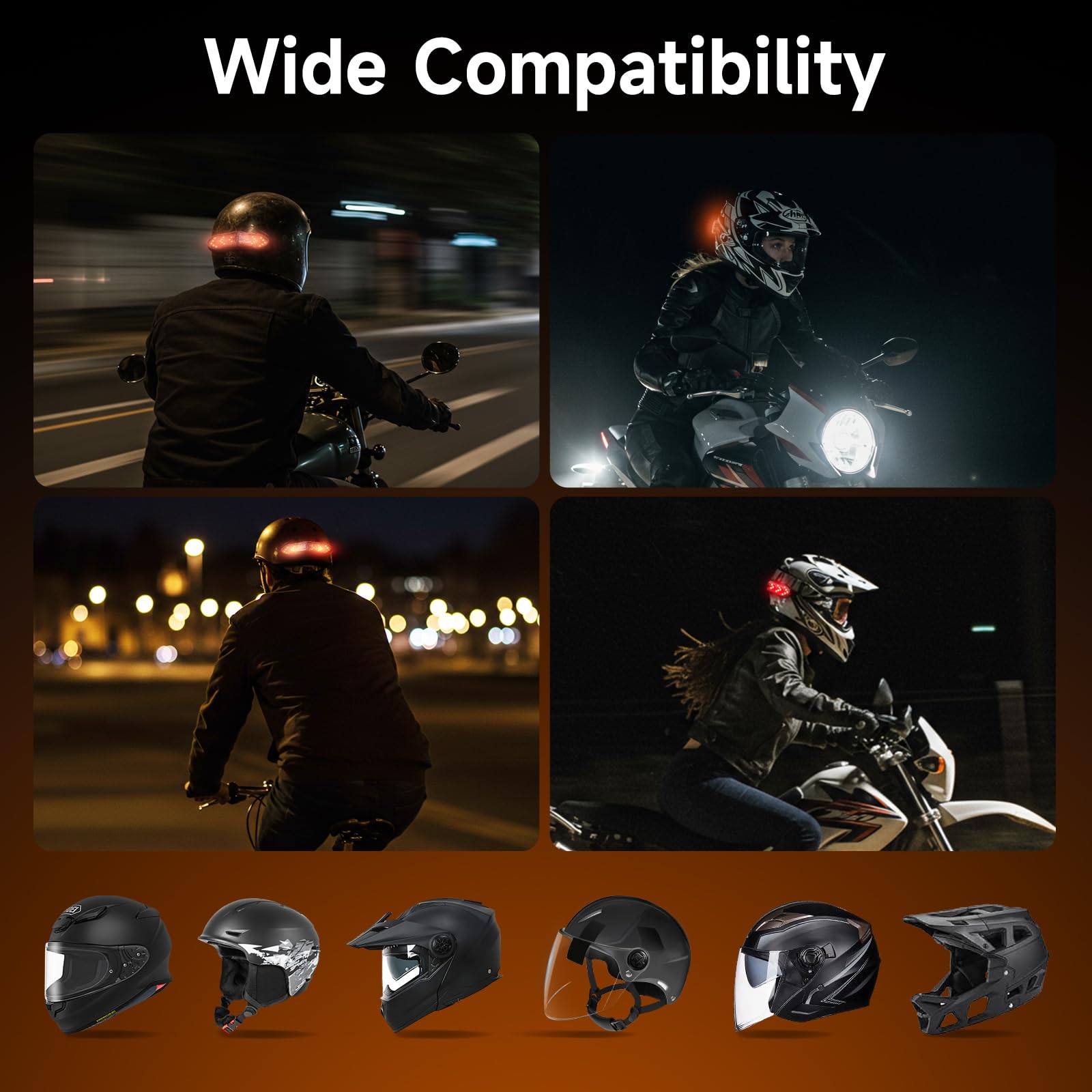 Moman Luce per Casco da Moto, Luce di Segnalazione a LED per Bicicletta Casco con Indicatori di Direzione Luce Rossa di Avvertimento per Guida Notturna con Cavo di Ricarica Impermeabile IPX4
