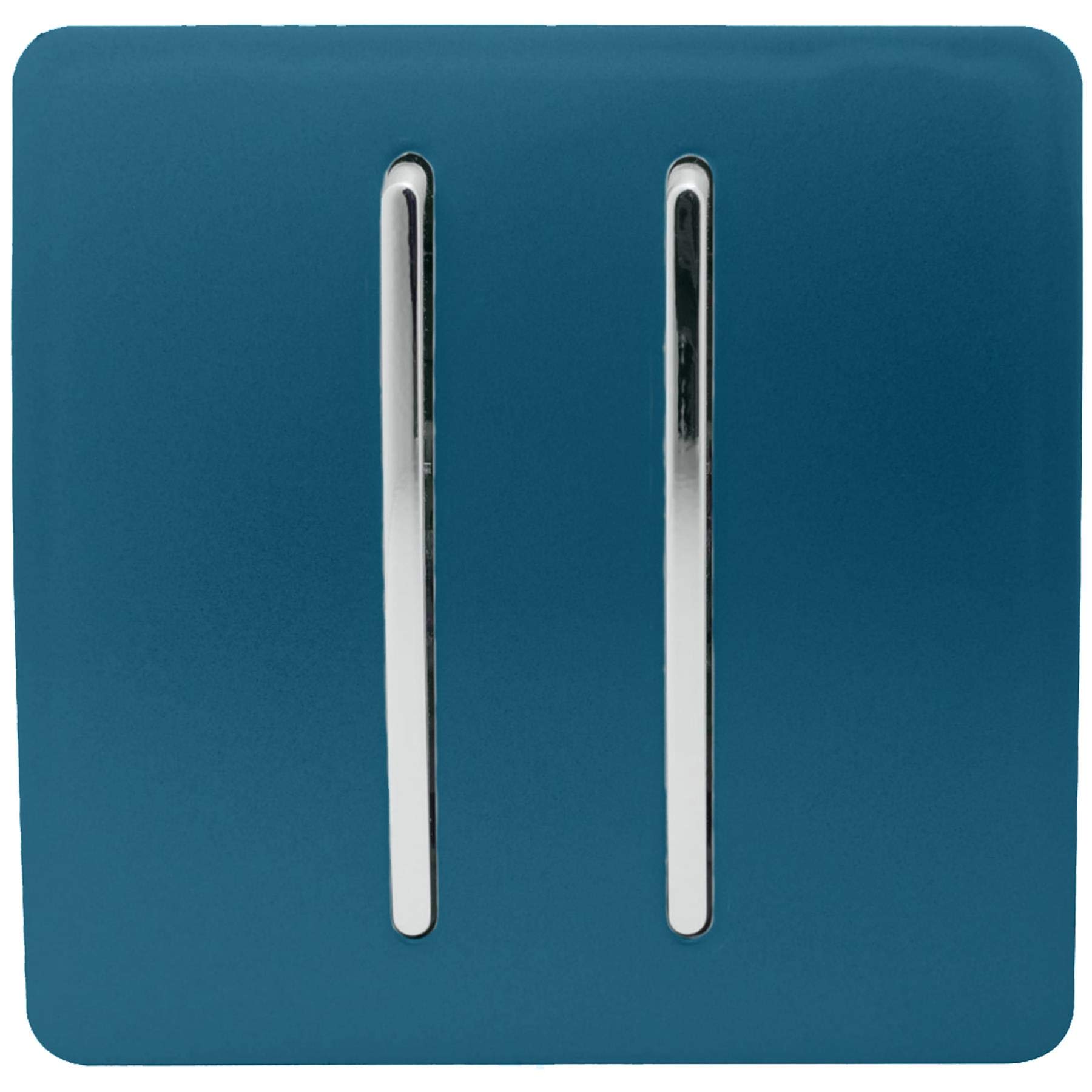 Trendi 2 Gang 2 Way 240V Screwless Raised Front Plate Plastic Artistic Modern Glossy 10 Amp Chrome Rocker Single Electrical Wall Light Switch Midnight Blue - ART-SS4MD