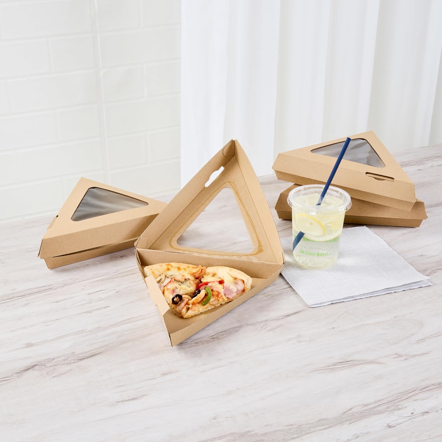Restaurantware Kraft Pizza Container 100 Pack 8.28 x 9.28 x 1.88 Inches Paper Clamshell Takeout Box Corrugated Design Kraft
