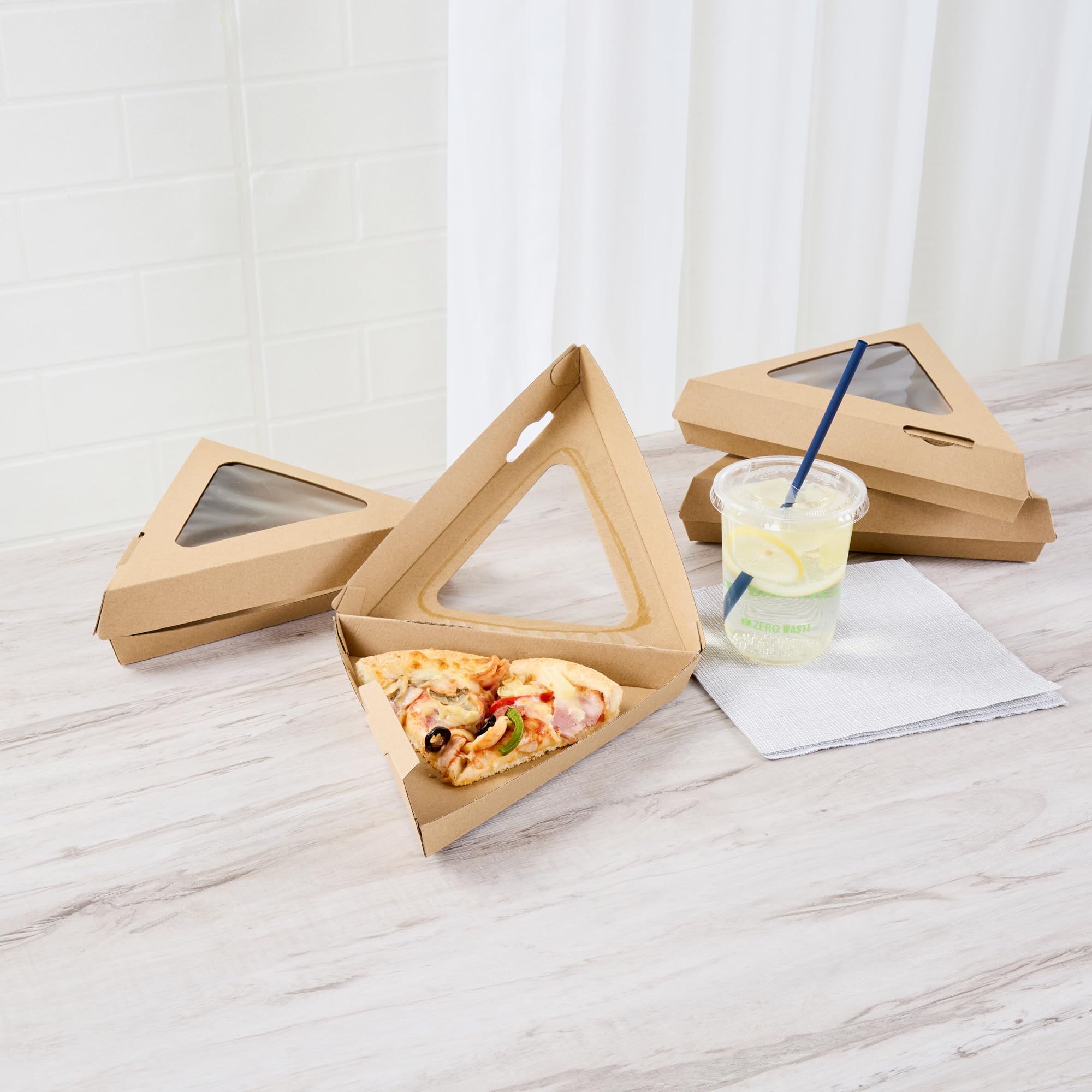 Restaurantware Eco Tek Pizzascheiben-Boxen, 23,5 x 23,9 x 5,1 cm, 100 Klapp-Pizzascheiben-Behälter, Einweg-Pizzascheibenhalter, seitliche Belüftungsöffnungen, klares Fenster