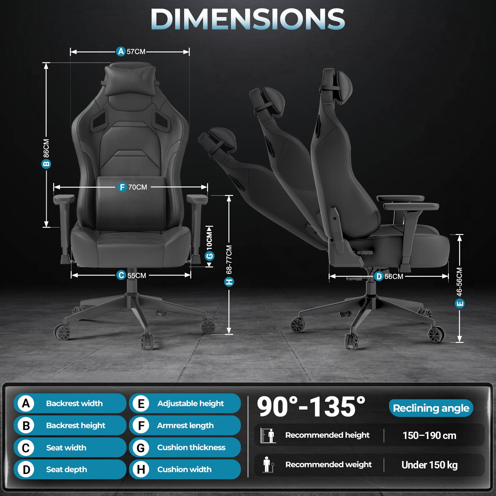 JUMMICO Chaises de Gaming en Cuir Velours, Chaise de Bureau Ergonomique avec accoudoirs 3D, Chaise de Bureau avec Dossier inclinable pour Le Gaming, Le Travail, Les études, 200 kg, Noir