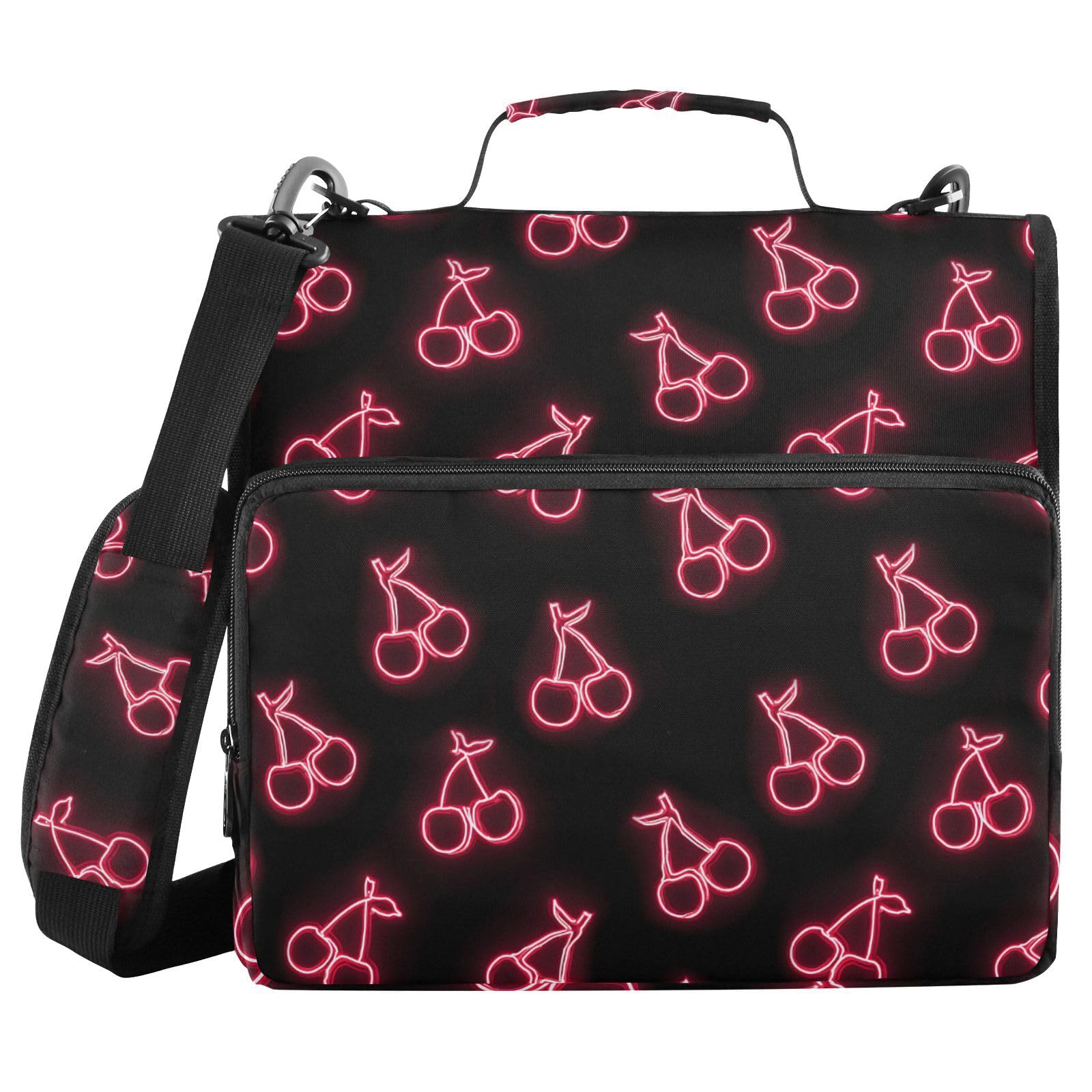 3 Ring Zipper Binder with Shoulder Strap Pink Neon Cherry 1.5 inch Binders Zip Up Binder Fit 500 Sheets Capacity for School Office Supplies