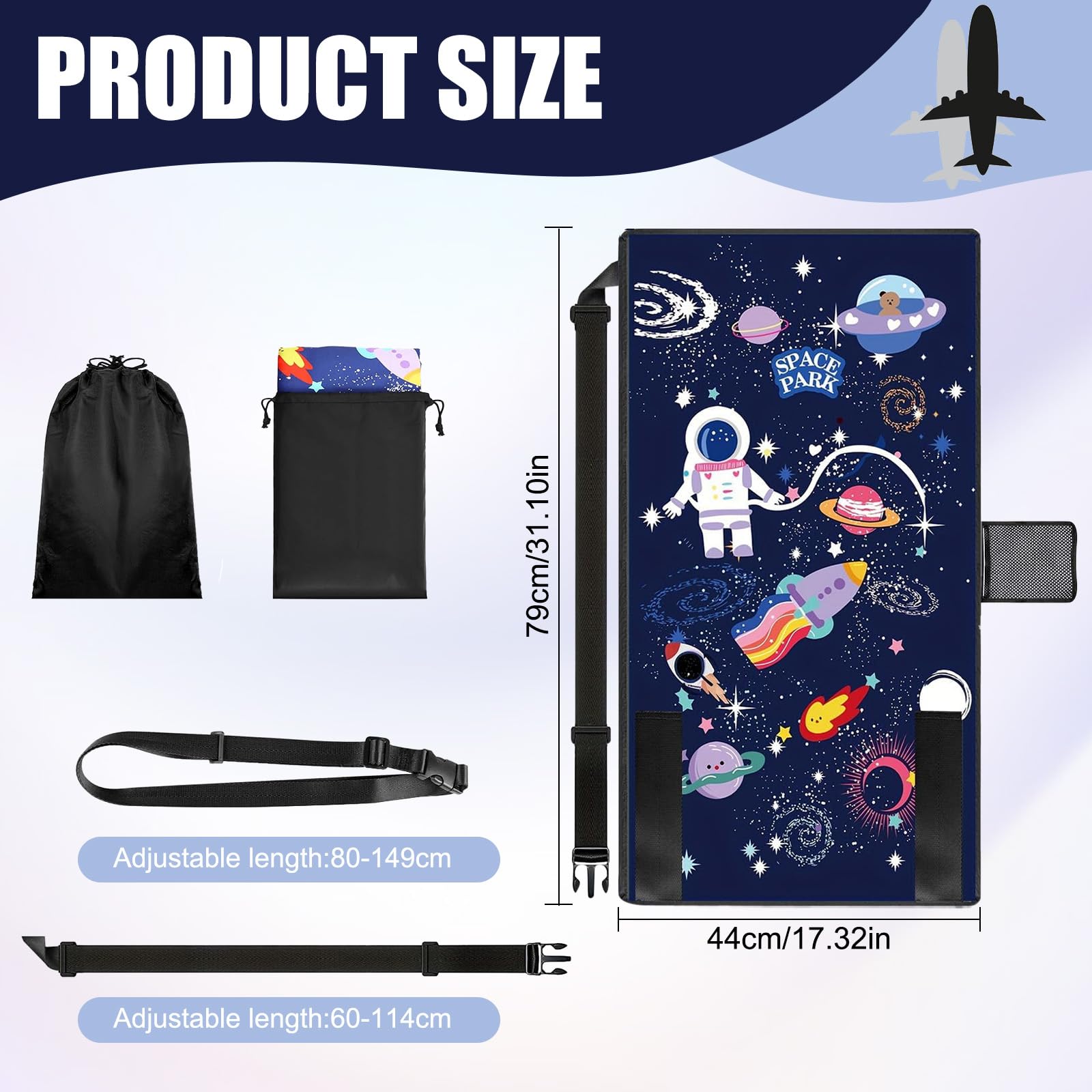 Estensione del sedile per bambini, poggiapiedi aereo, 79 x 44 cm, poggiapiedi per aereo, leggero e pieghevole, prolunga per viaggi in volo per bambini