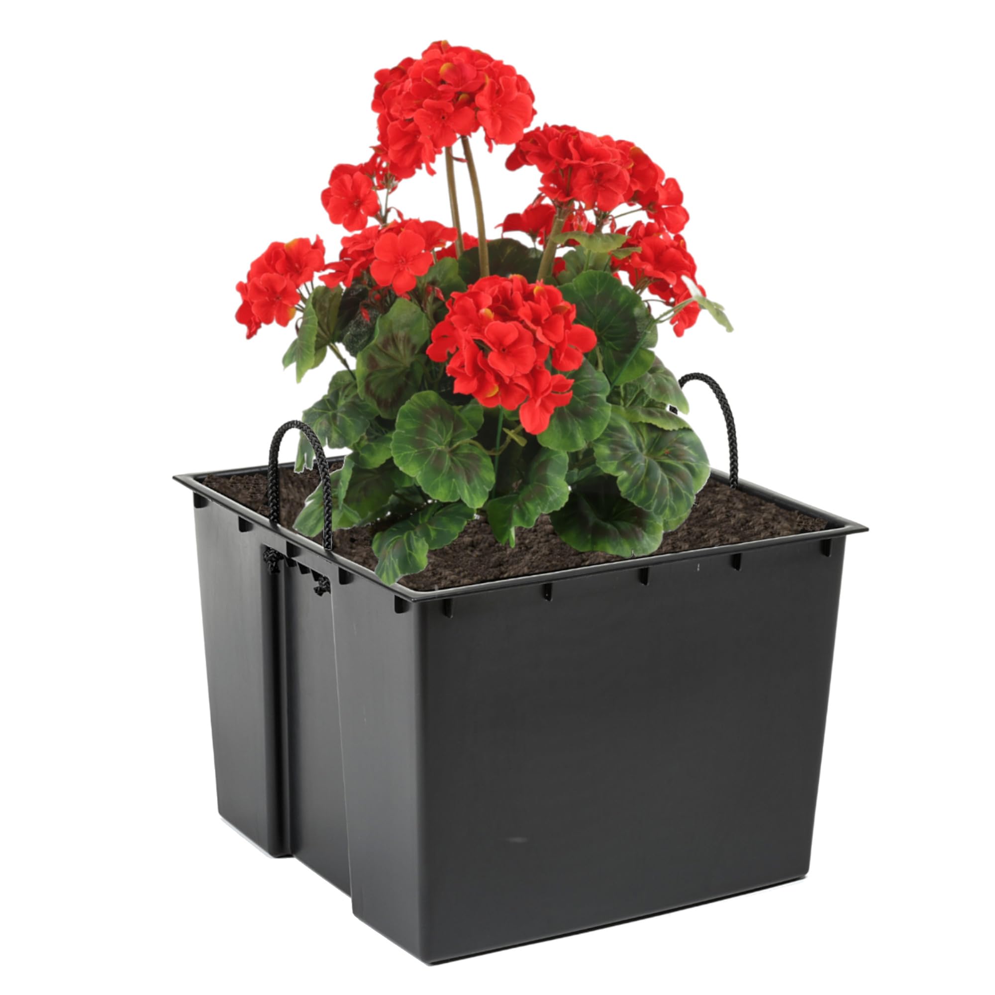 Lot de 2 inserts de pot de fleurs carrés interchangeables, durables, 34 x 28 cm, noirs, 28 l, pour pots Lamela de 68 x 35 cm, facilite le contrôle de la teneur en eau dans le pot, réduit la