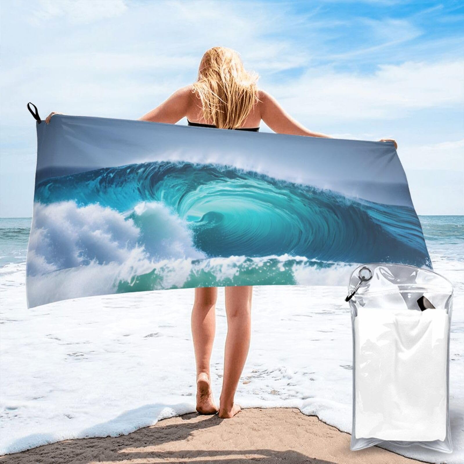 JBJGKHLP Ocean Wave Print Quick Dry Portable Towel For Beach Camping Hiking Yoga Fitness Outdoor Adventures