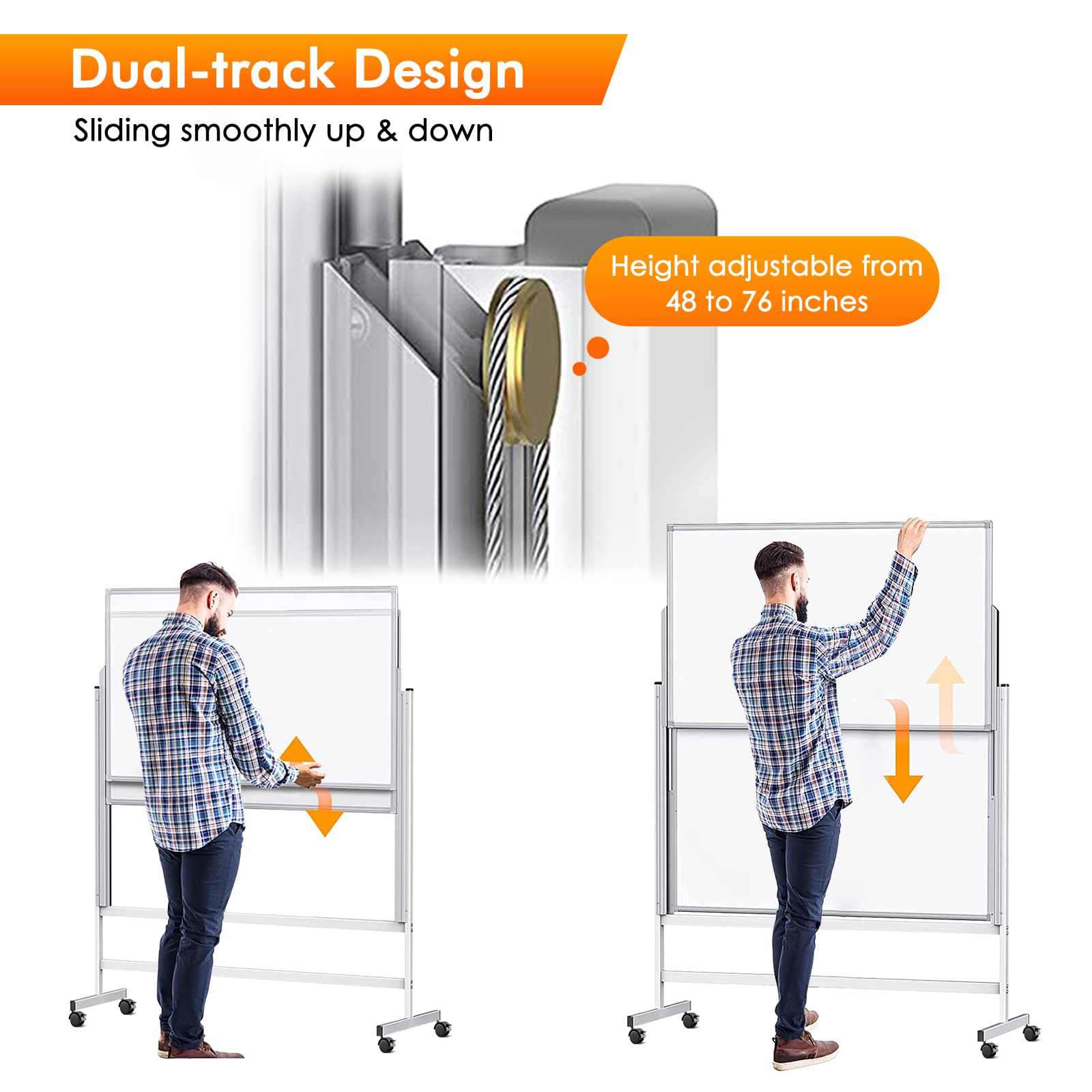 Maxtek Pizarra Blanca Móvil Regulable en Altura 150×120 cm, Doble Cara Magnética 120×75 cm, Whiteboard con Ruedas Marco Aluminio