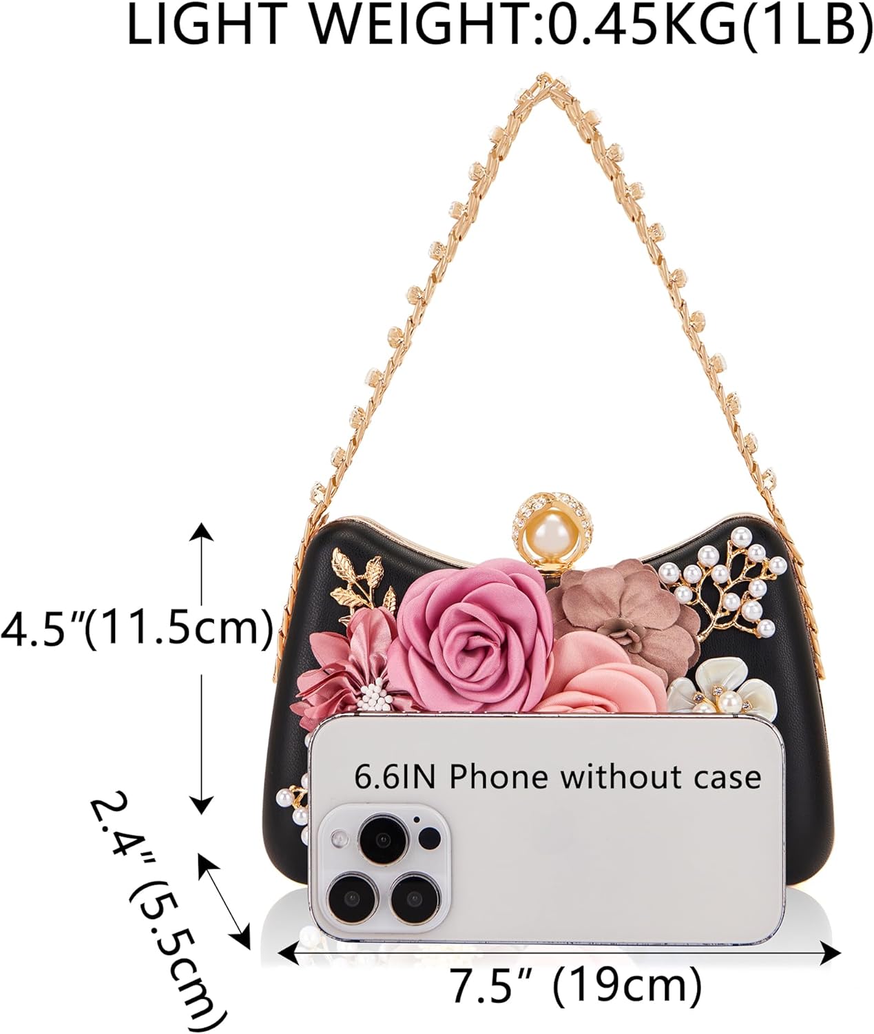 Milisente Clutch Purses For Women Unique Floral Pearl Evening Bag With Crystal Top Handle For Formal Wedding Dressy - Image 3