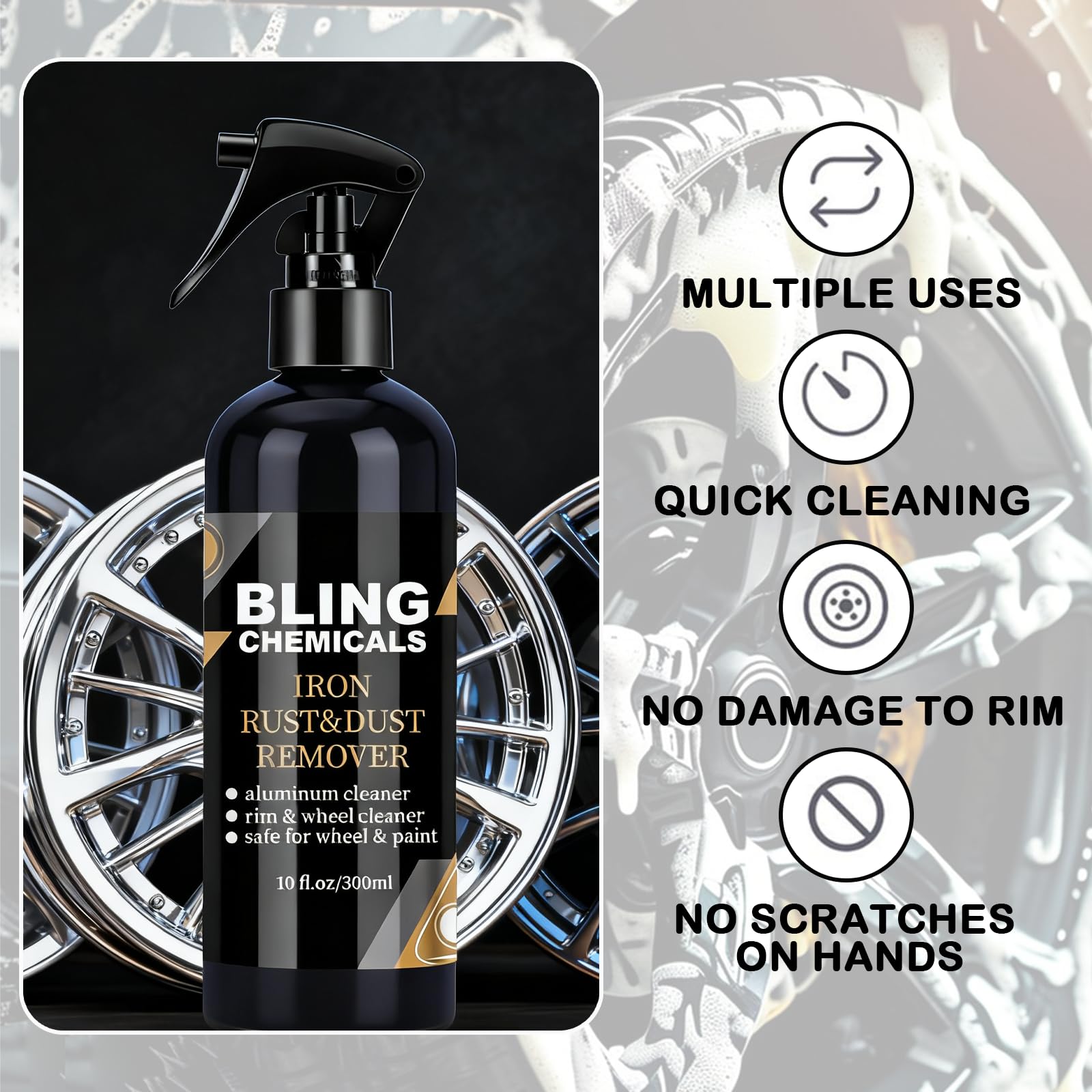 Bling Chemicals Wheel Cleaner, Aluminum Cleaner, Rim & Wheel Cleaner Spray, Removes Brake Dust & Grime, Brake Dust, Non-Acidic Tire Cleaner, Purple Color Changing, 10 fl oz (1PCS) — view 5