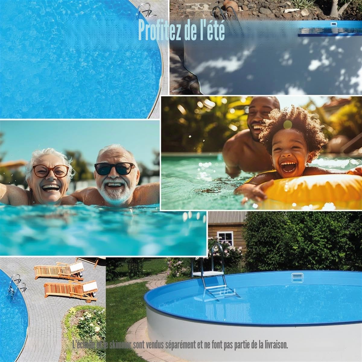 Piscine ronde MTH Ø 4,50 x 1,20 m, paroi en acier 0,6 mm, avec rails de sol et main courante, housse intérieure bleue 0,6 mm, qualité supérieure, fabriquée en Allemagne