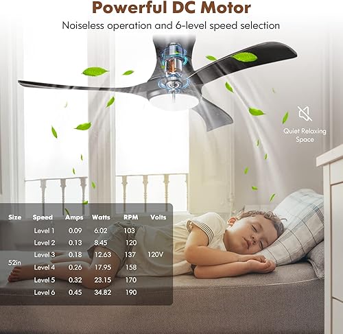 Miniatura 6 de COSTWAY Ventilador de techo de 52 pulgadas con luz y control remoto, ventilador de iluminación de 3 aspas de montaje empotrado con motor de CC