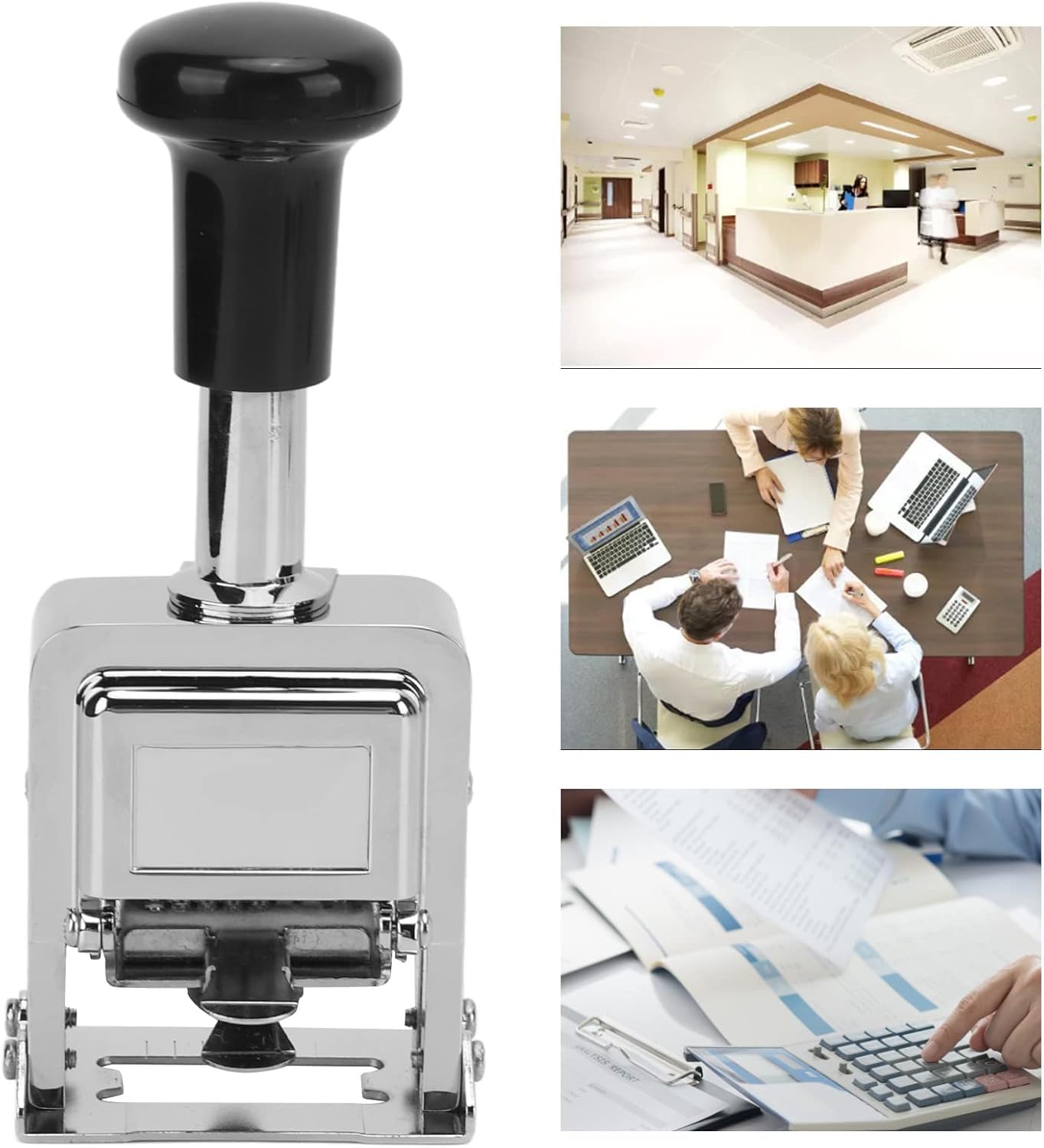Timbro Numeratore Autoinchiostrante 6 Cifre, Corpo in Lega di Zinco 14cm, Numeratore Automatico con Impugnatura Antiscivolo, 5000 Impressioni per Ricarica, per Fatture e Modulistica Ufficio