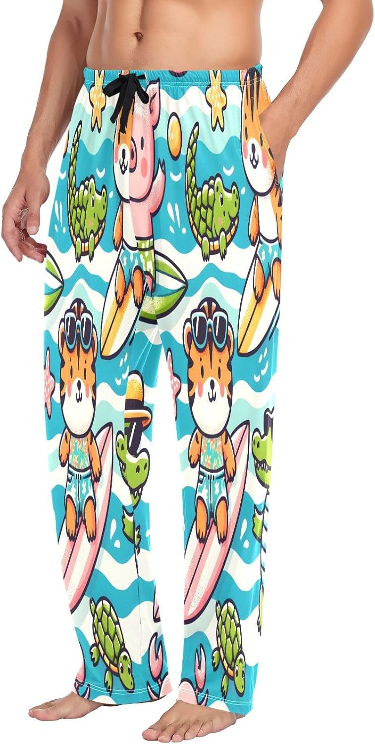 ALAZA Cute Pig Crocodile Tiger Men's Pajama Pants Men Cotton Pajama Bottoms with Pockets, S