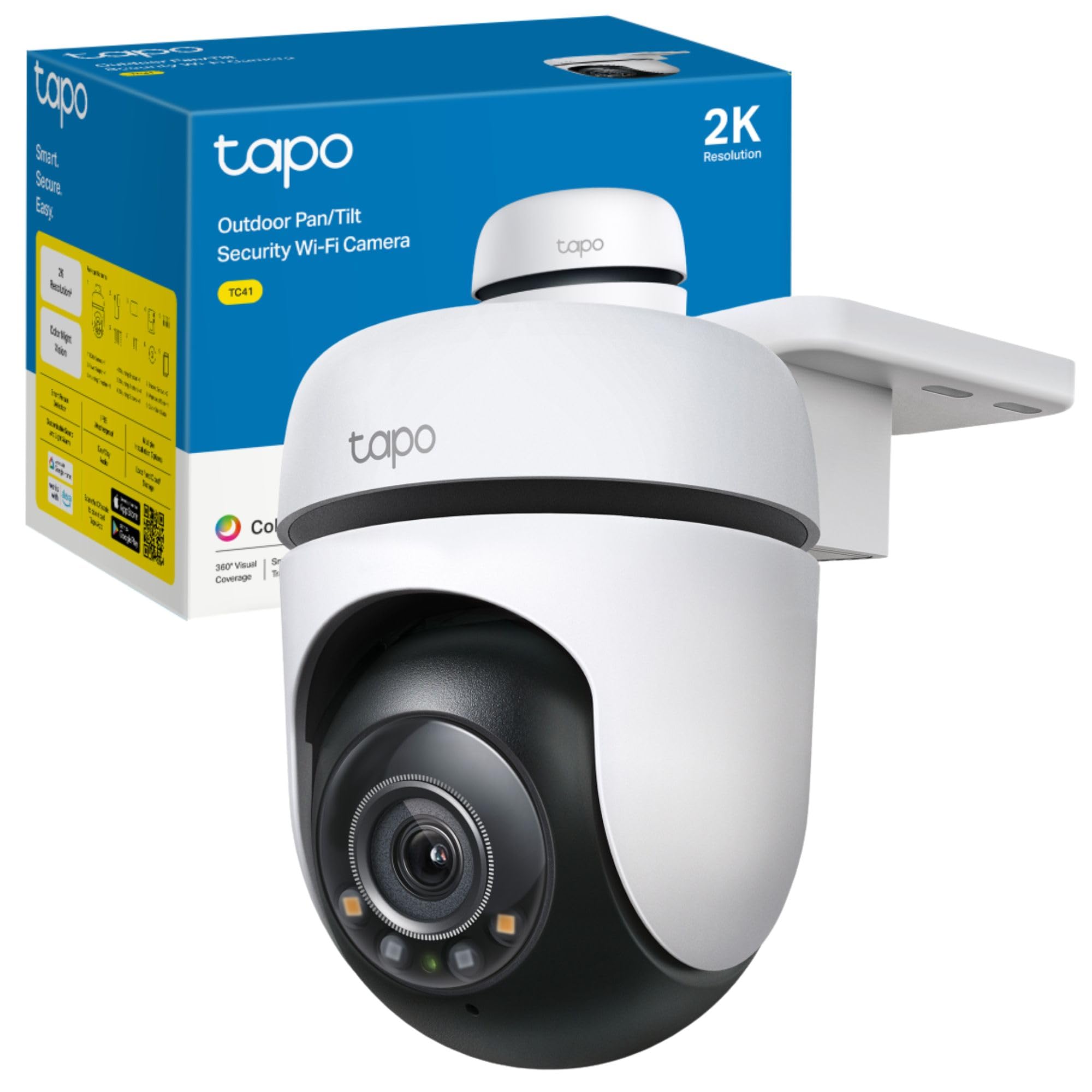 Tapo TC41 - Cámara de Seguridad para Exteriores panorámica/inclinación 2K, cámara WiFi, detección Inteligente de Personas de 360°, Seguimiento de Movimiento, visión Nocturna a Todo Color, sin Tarifa