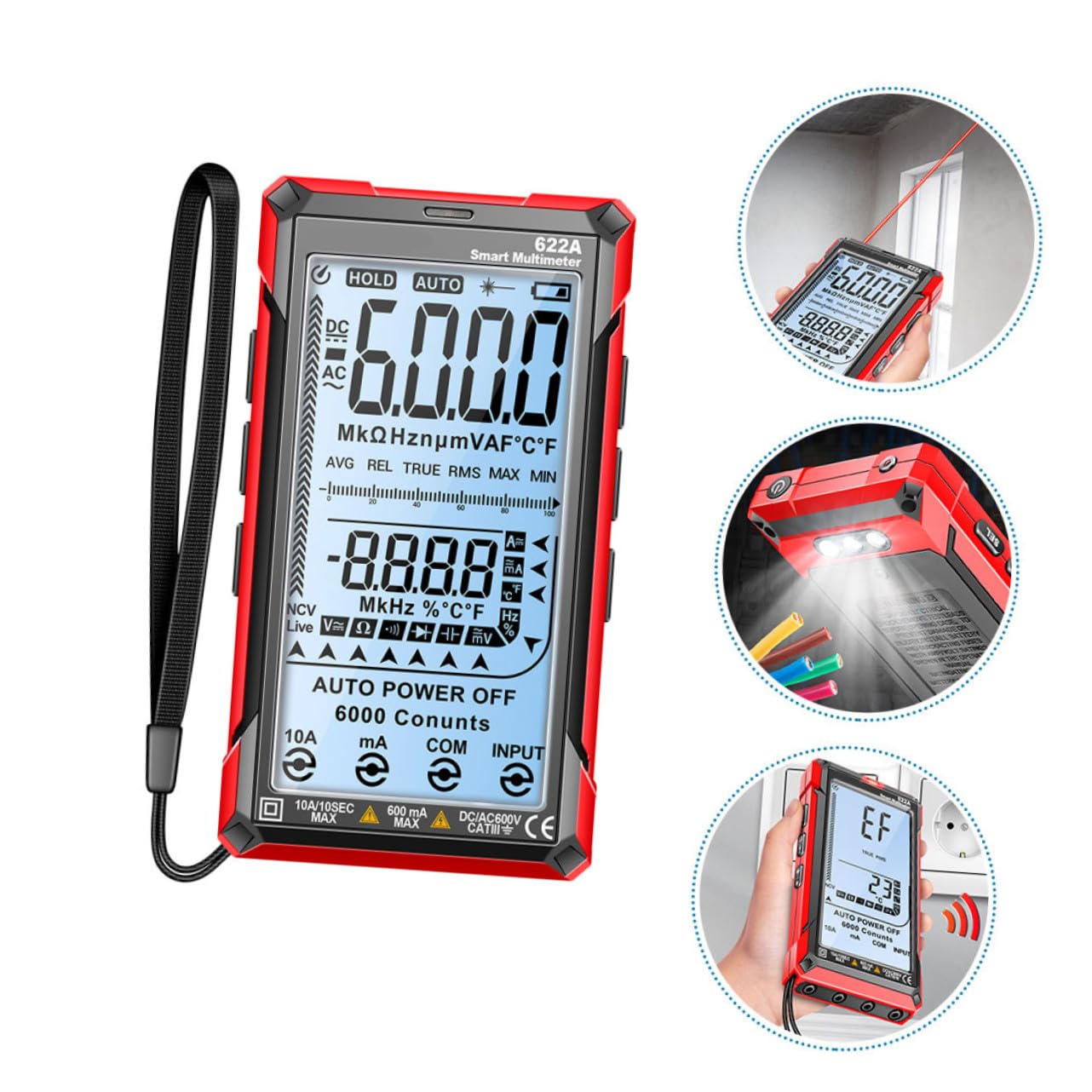 Professional Auto-ranging Digital Multimeter with Voltmeter Ammeter Multi Tester for Resistance Measurement Portable Handheld Frequency for Electrical Testing and Troubleshooting