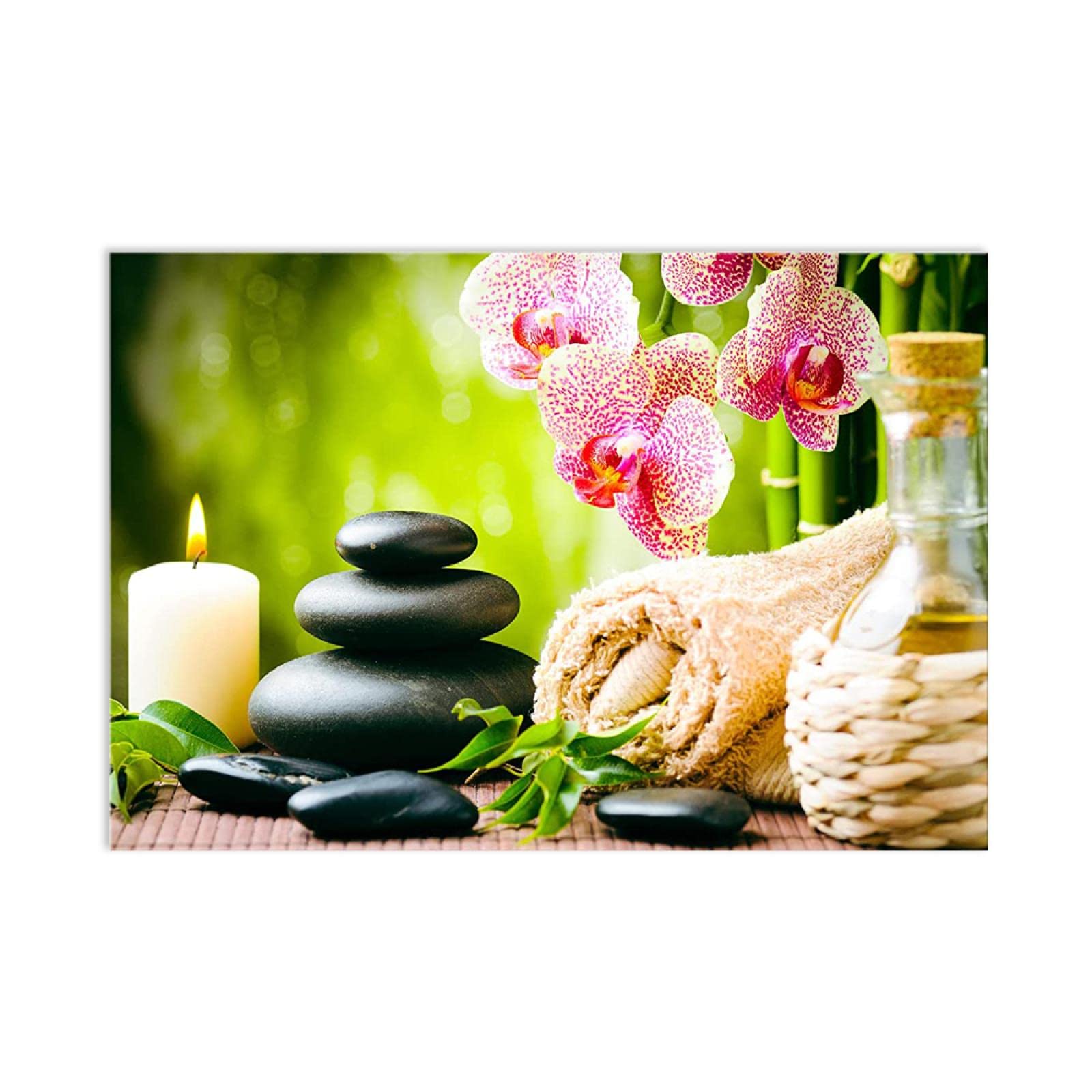 Jzsdgb Pink Zen Painting On Canvas-Modern Zen Canvas Prints-Zen Stones Canvas Wall Art Flower Pictures For Bathroom Spa Yoga Decor-Stone And Candle Flower 20X30cm(8X12in) Unframed